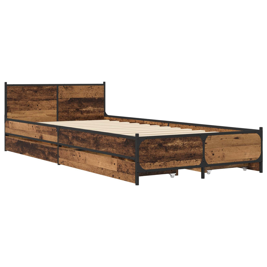 vidaXL Rama łóżka z wezgłowiem z szufladą Stare drewno 80 x 200 cm