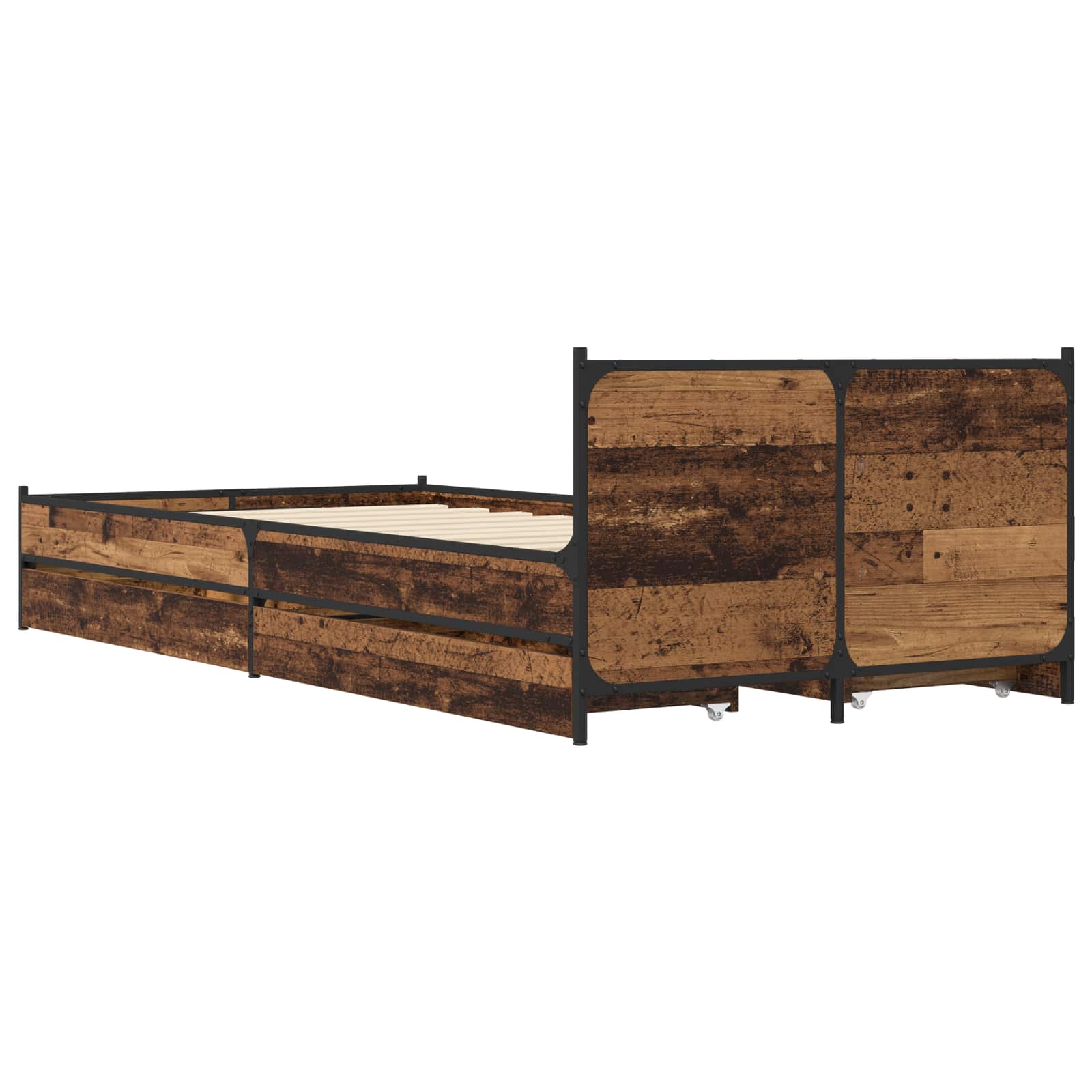 vidaXL Rama łóżka z wezgłowiem z szufladą Stare drewno 80 x 200 cm