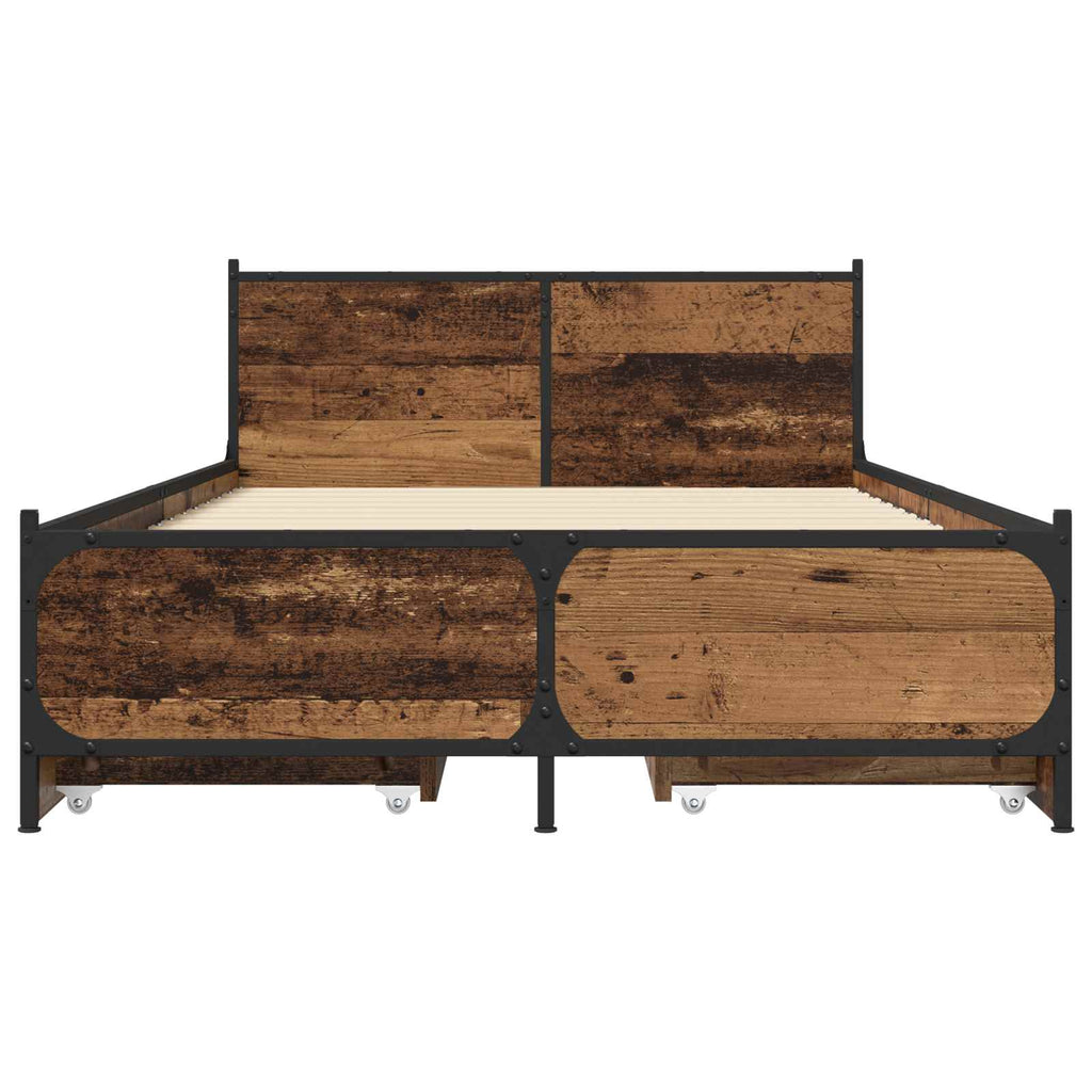 vidaXL Rama łóżka z wezgłowiem z szufladą Stare drewno 80 x 200 cm