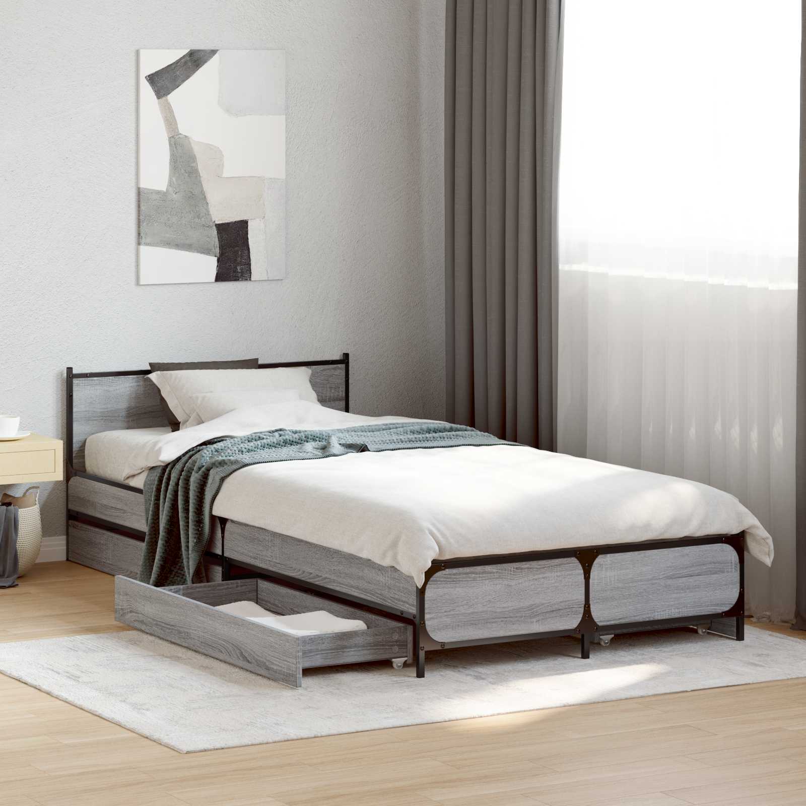 vidaXL Rama łóżka z wezgłowiem z szufladą Szary Sonoma 80 x 200 cm