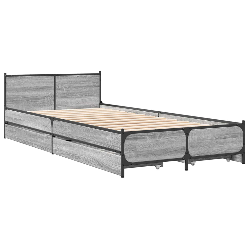 vidaXL Rama łóżka z wezgłowiem z szufladą Szary Sonoma 80 x 200 cm