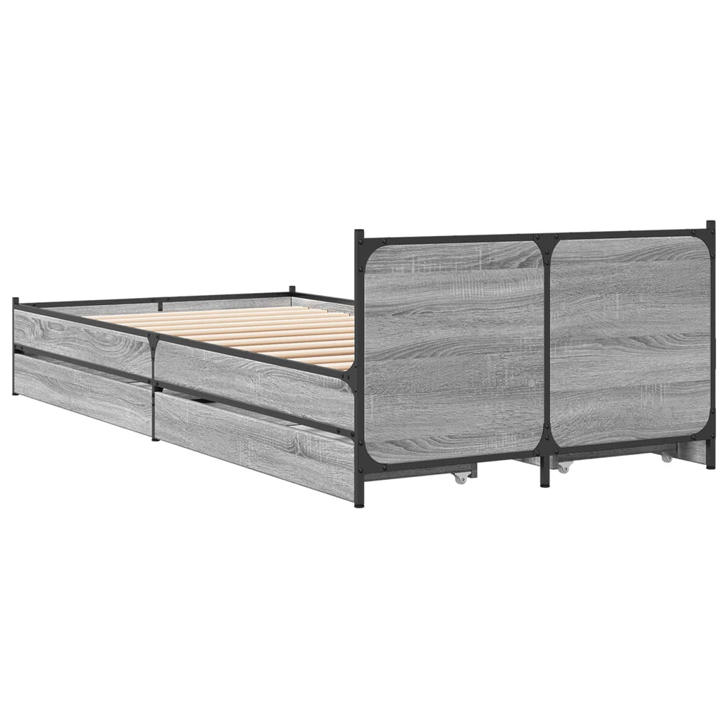 vidaXL Rama łóżka z wezgłowiem z szufladą Szary Sonoma 80 x 200 cm