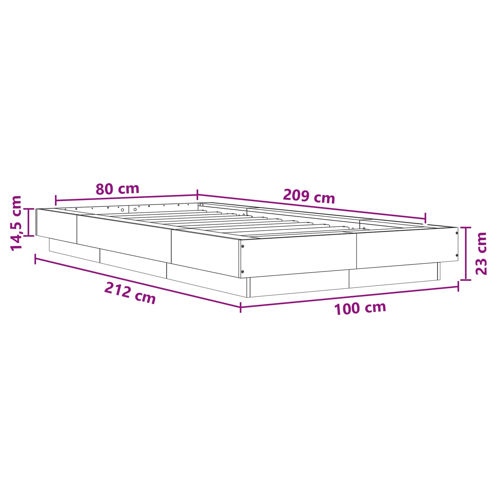 vidaXL Rama łóżka podłogowego dąb Sonoma 80 x 210 cm