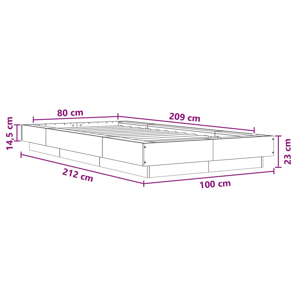 vidaXL Rama łóżka podłogowego Czarny dąb 80 x 210 cm
