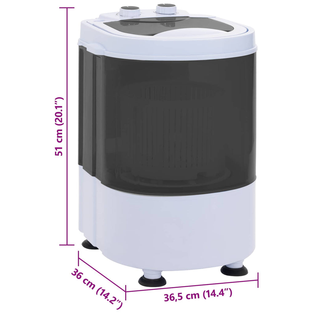 vidaXL Mini pralka z pojedynczą wanną 2,6 kg Czarny i Biały