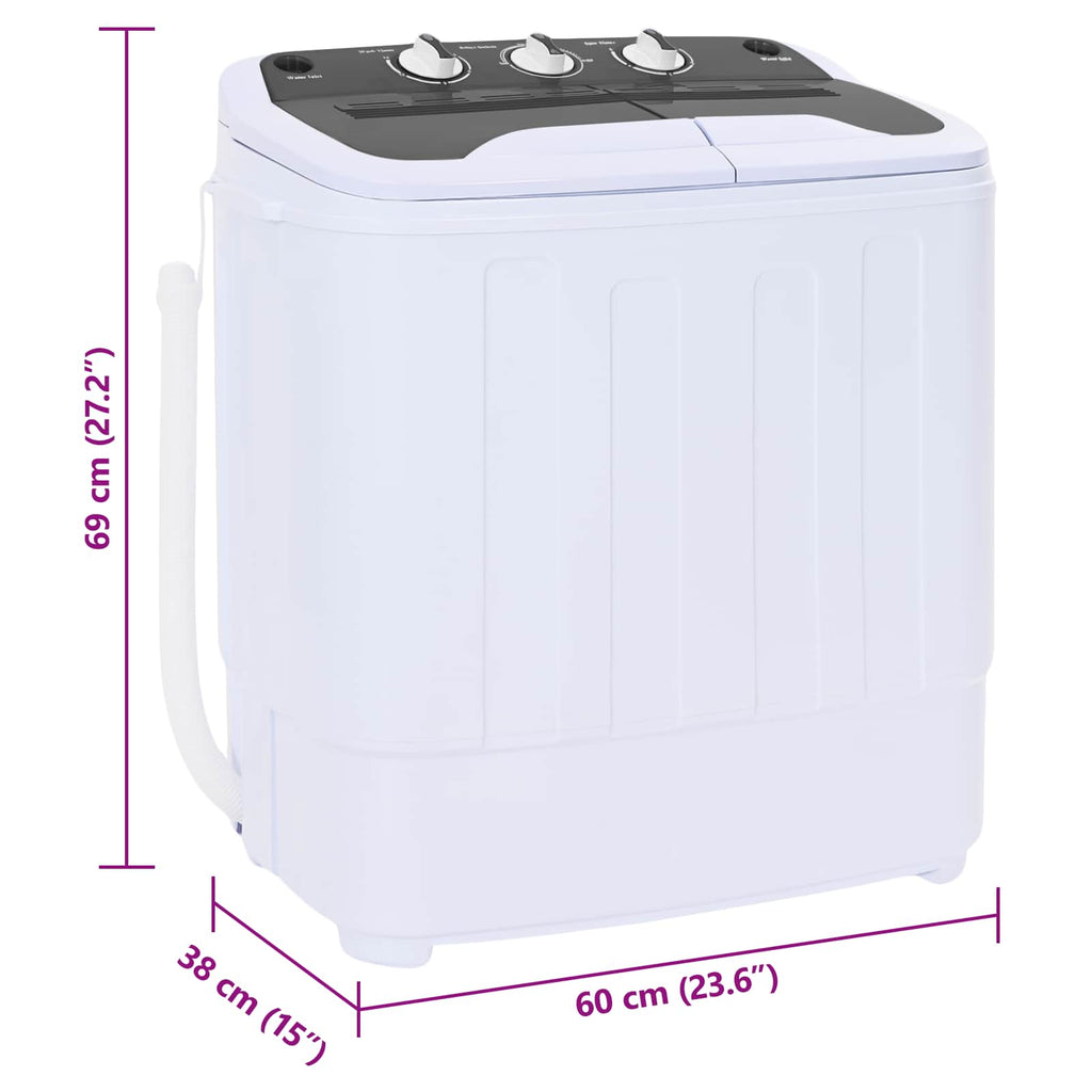vidaXL Mini pralka z podwójnym bębnem 3,6 kg Czarny i Biały