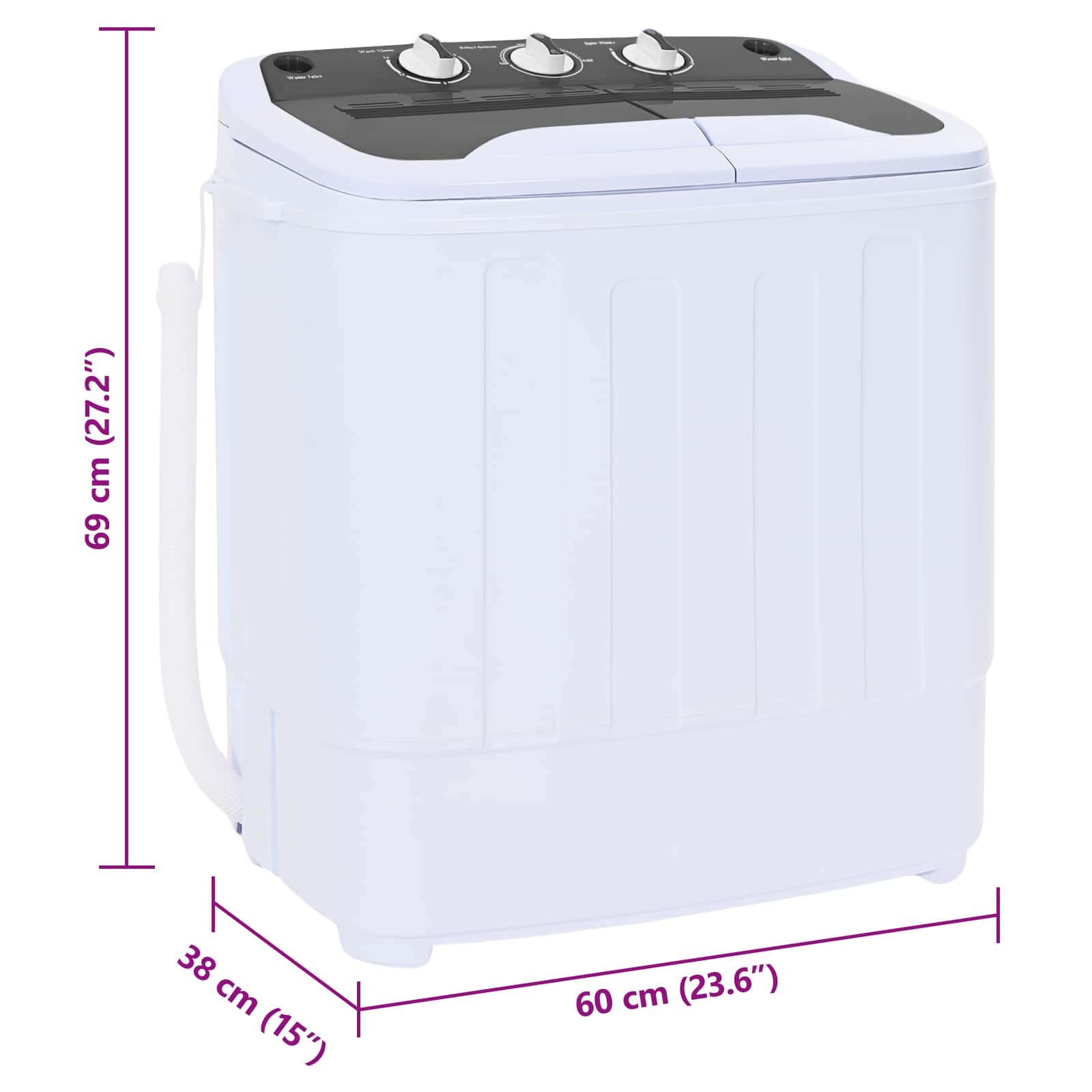 vidaXL Mini pralka z podwójnym bębnem 3,6 kg Czarny i Biały