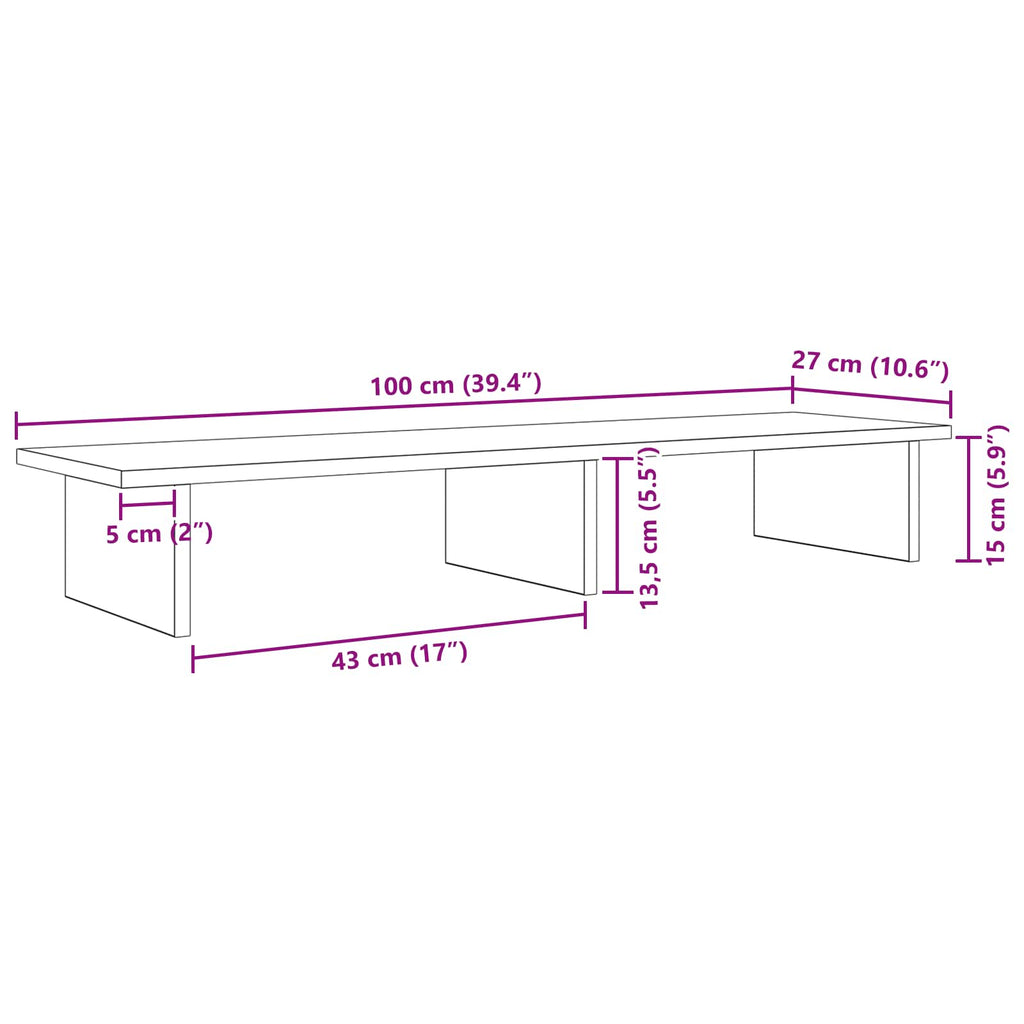 vidaXL Stojak na Monitor Czarny dąb 100 x 27 x 15 cm