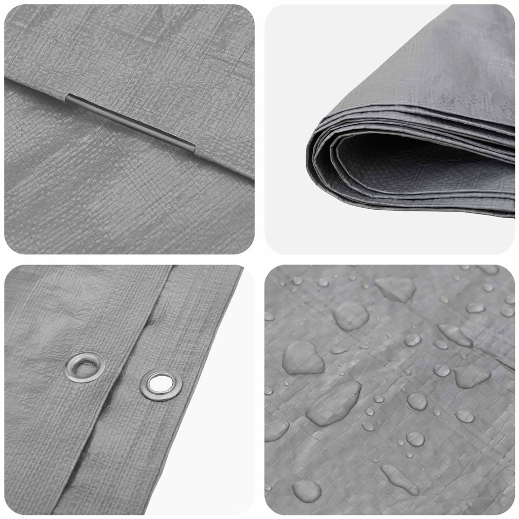 vidaXL Plandeka z oczkami jasnoszary 4 x 4 m PE