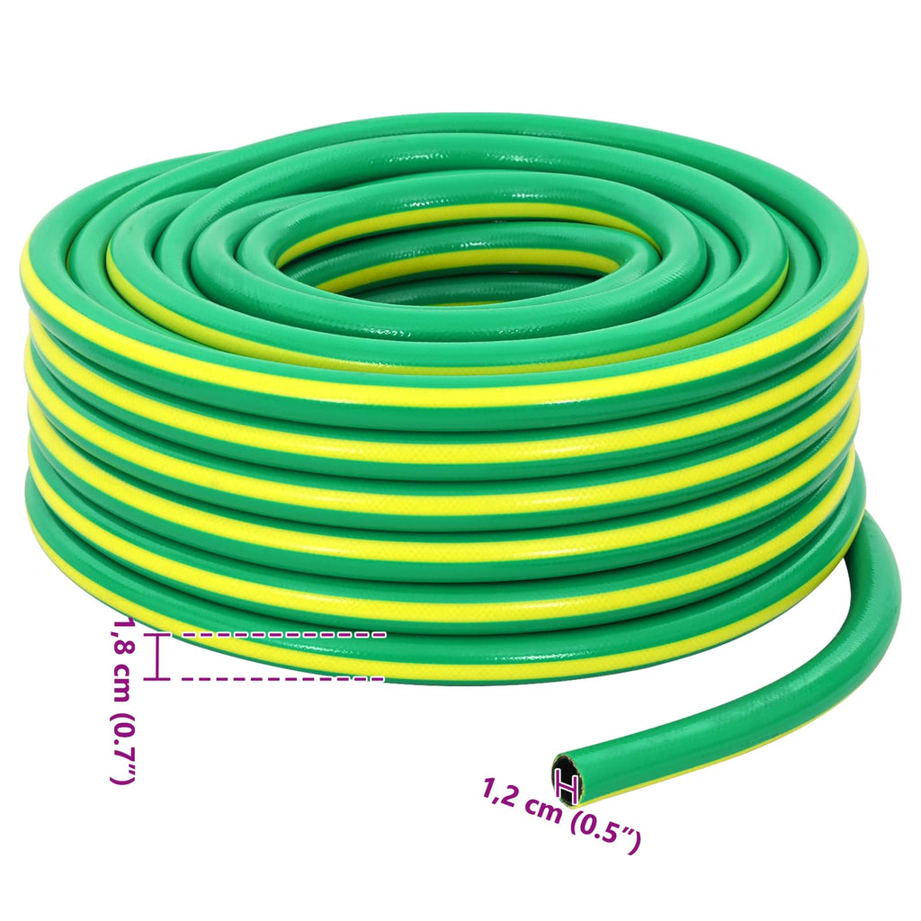vidaXL Wąż ogrodowy 5-warstwowy Zielony i Żółty 1 / 2'' 50 m PVC
