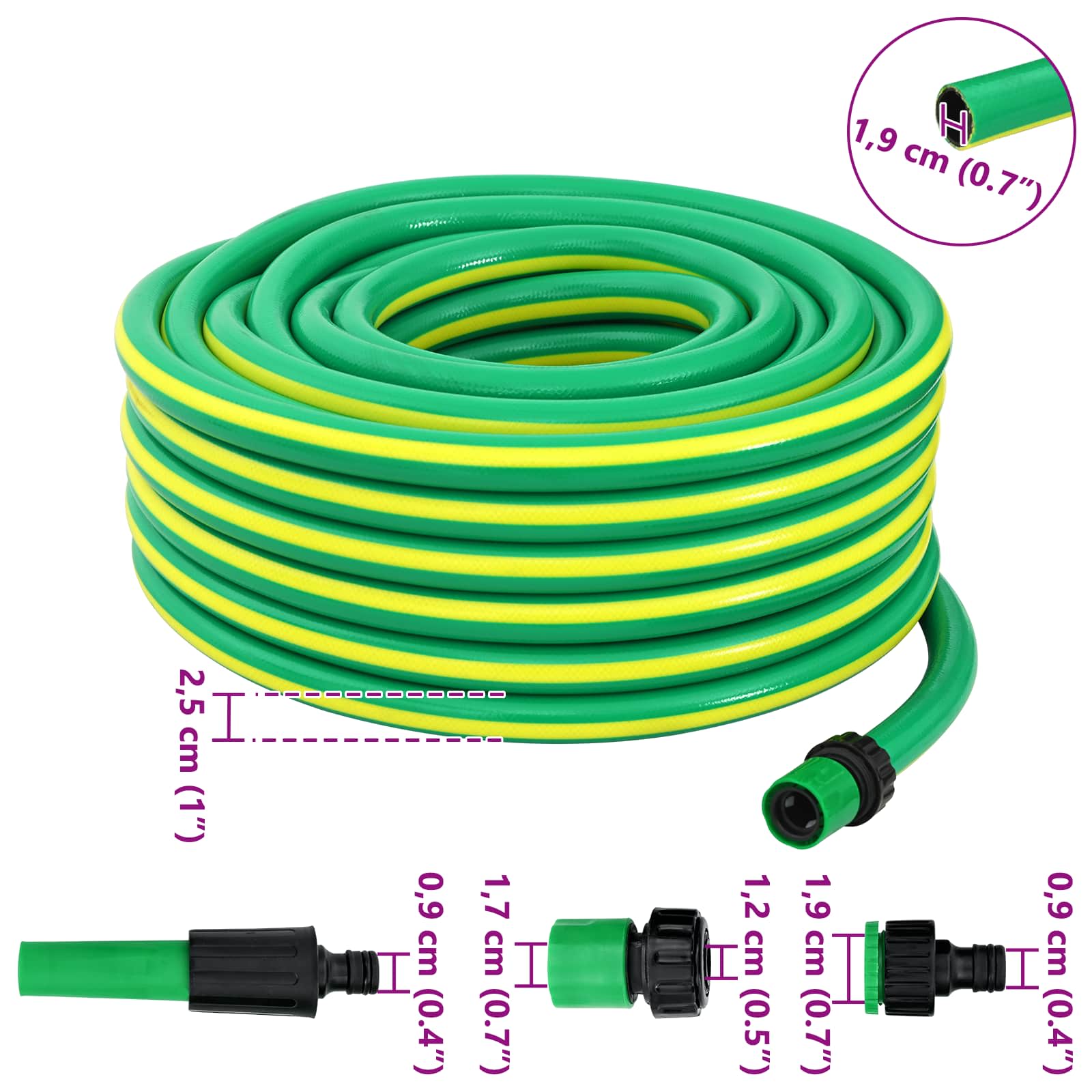 vidaXL Wąż ogrodowy 5-warstwowy Zielony i Żółty 3 / 4'' 50 m PVC