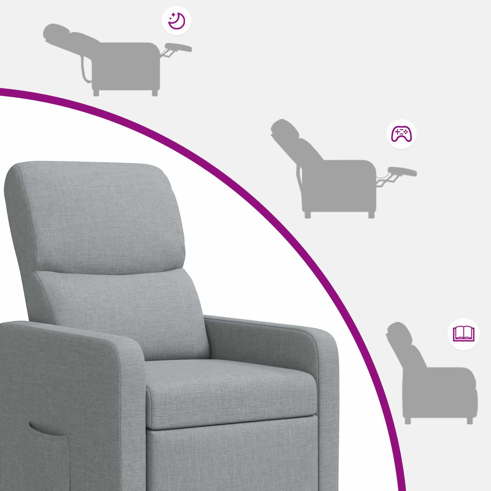 vidaXL Fotel recliner jasnoszary tkanina