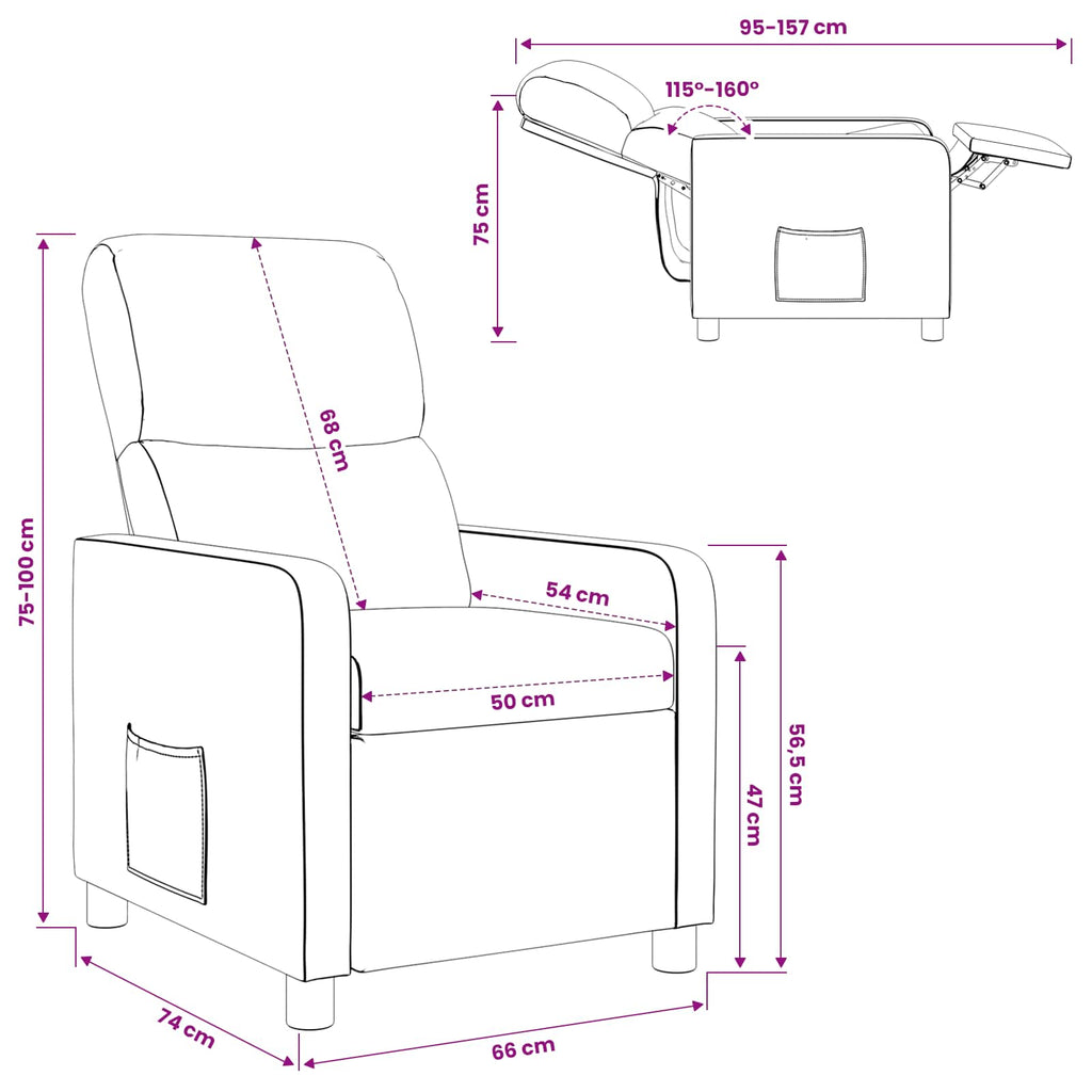 vidaXL Fotel recliner ciemnoszary tkanina