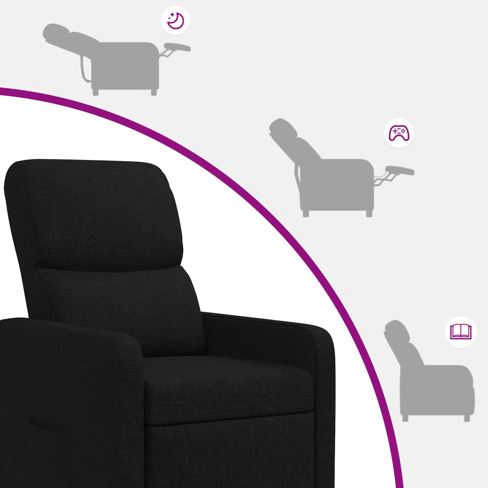 vidaXL Fotel recliner Czarny tkanina