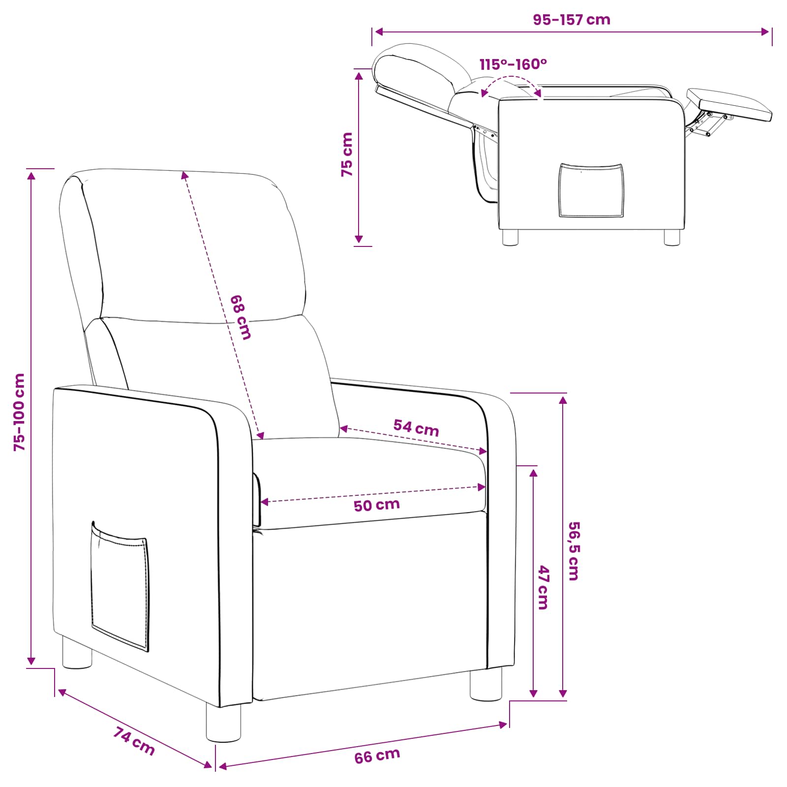 vidaXL Fotel recliner Ciemny brąz tkanina
