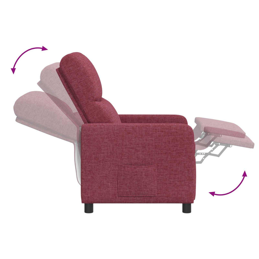 vidaXL Fotel recliner Czerwone wino tkanina