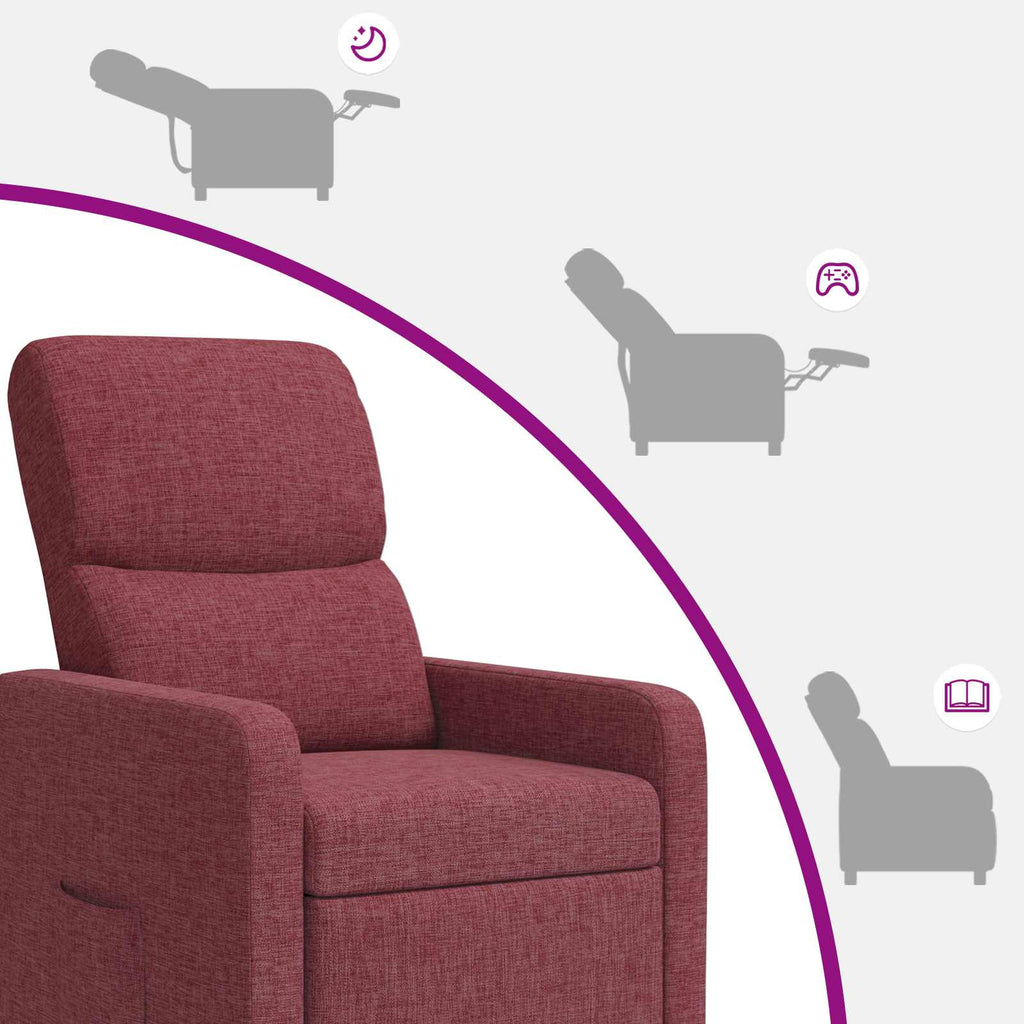 vidaXL Fotel recliner Czerwone wino tkanina
