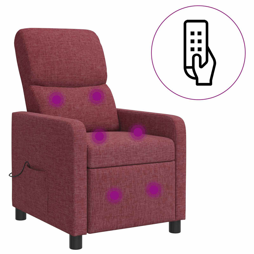vidaXL Fotel recliner Czerwone wino tkanina
