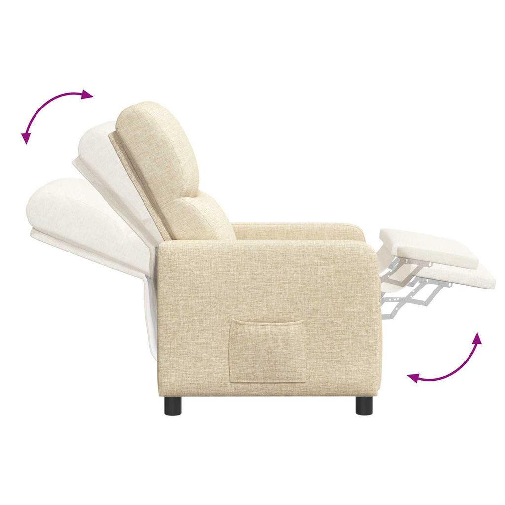 vidaXL Fotel recliner kremowy tkanina