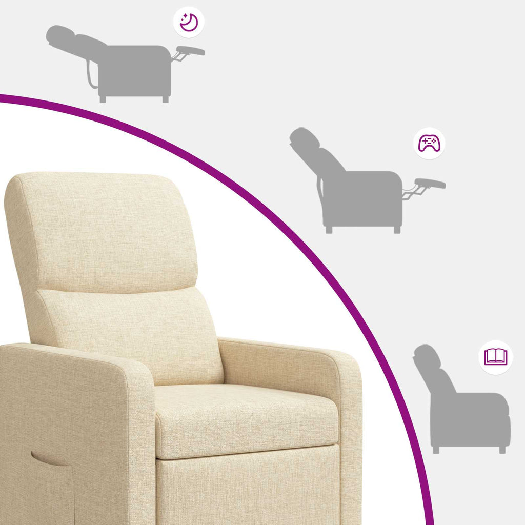 vidaXL Fotel recliner kremowy tkanina