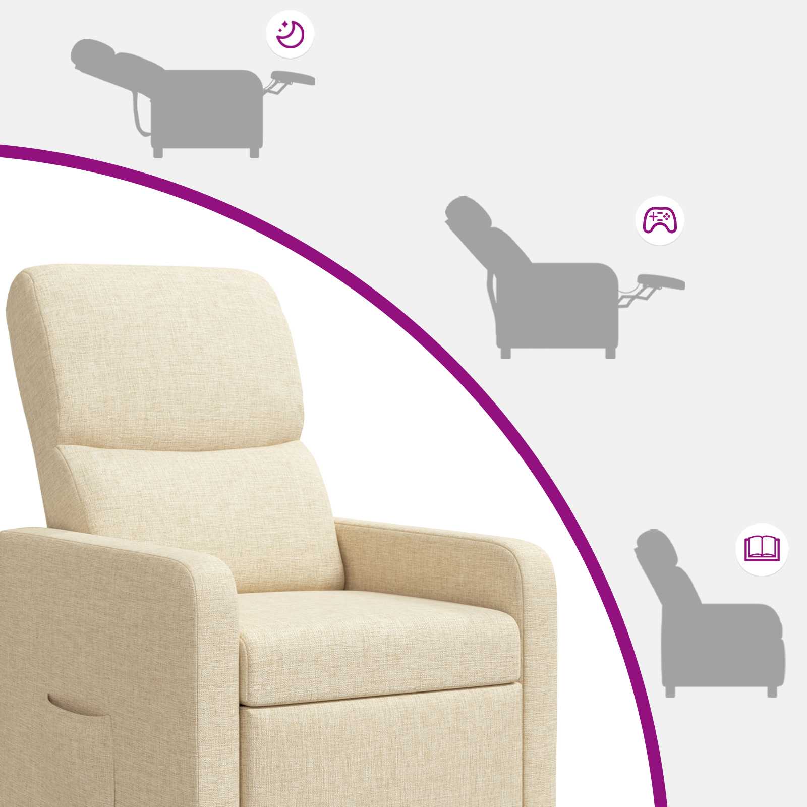 vidaXL Fotel recliner kremowy tkanina