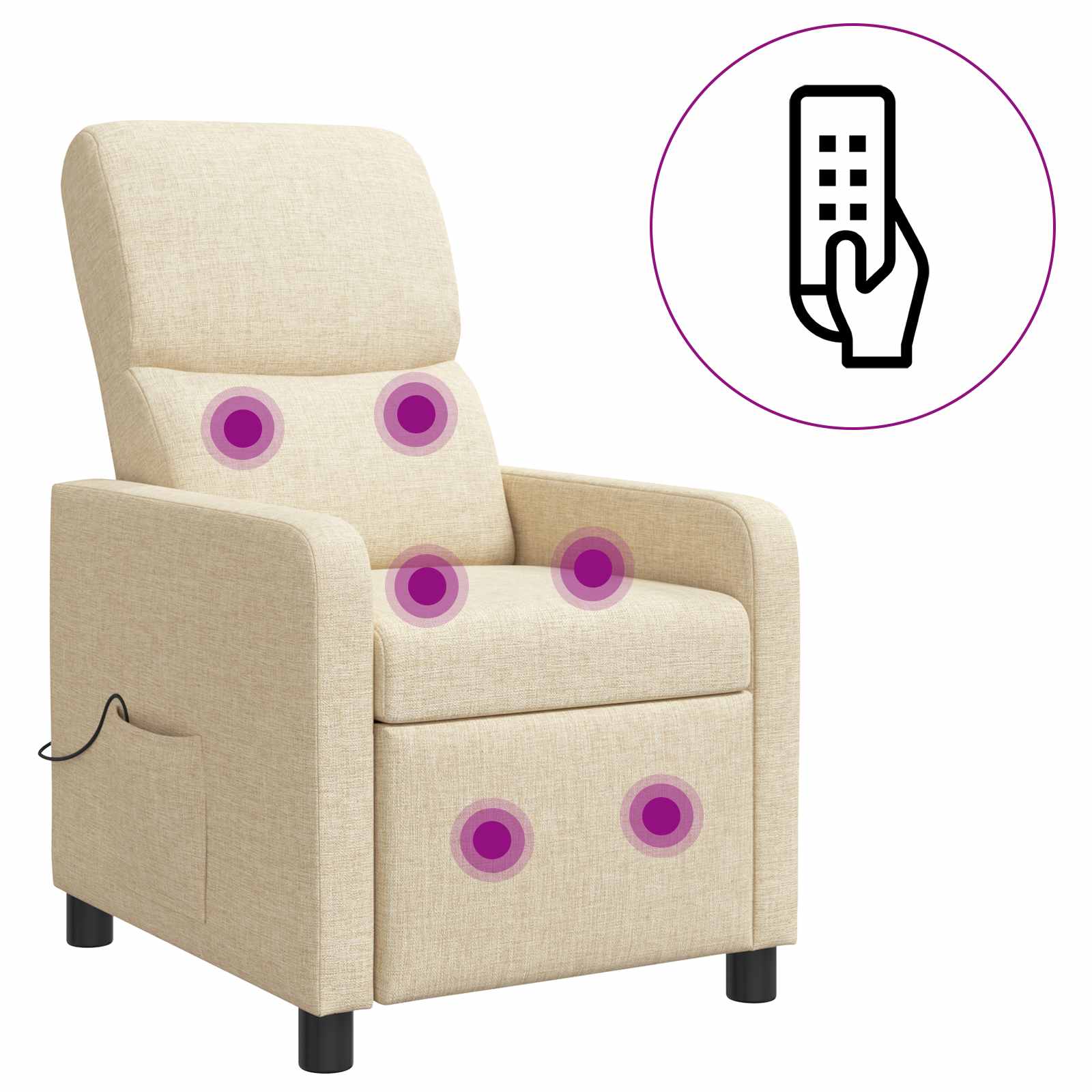 vidaXL Fotel recliner kremowy tkanina