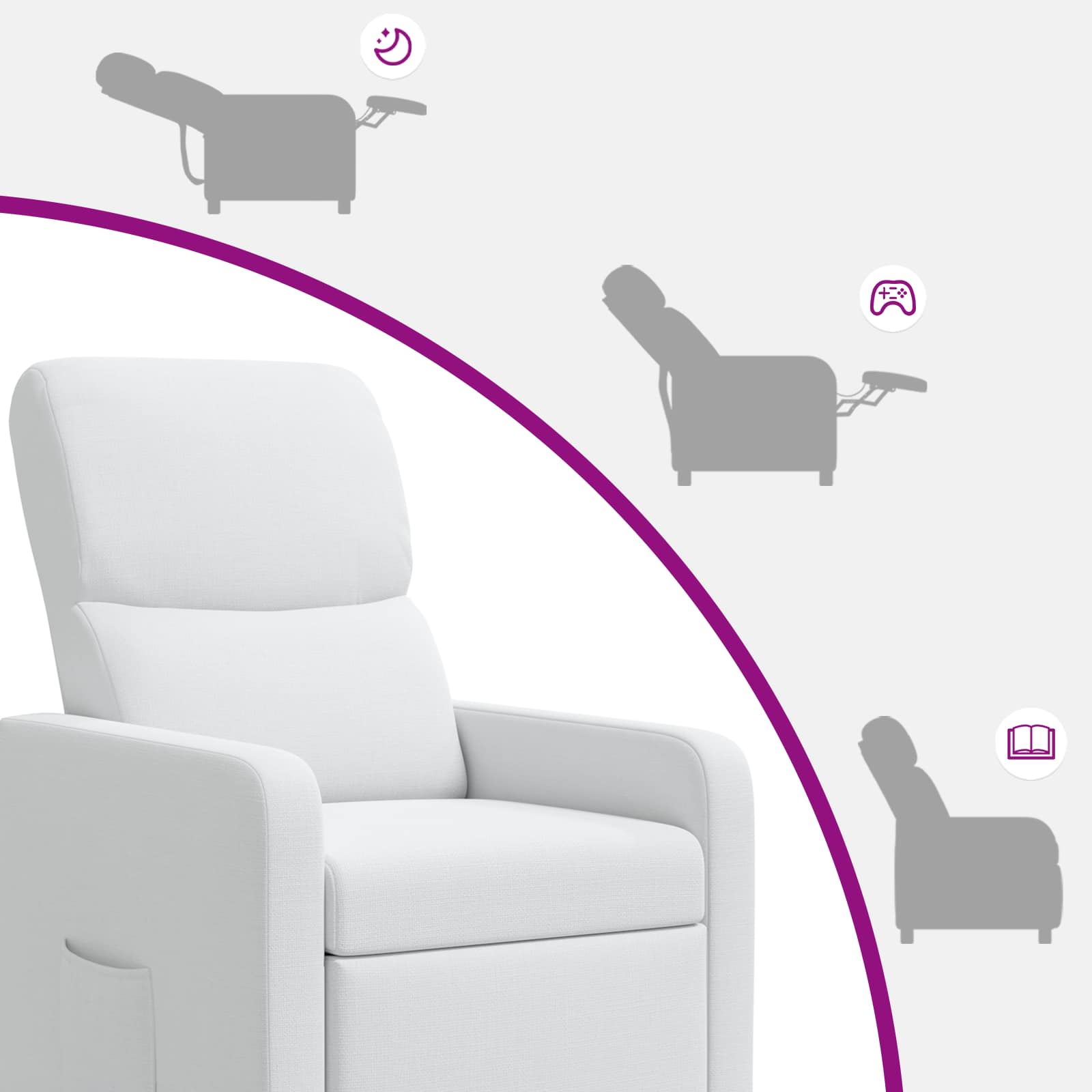 vidaXL Fotel recliner Biały tkanina