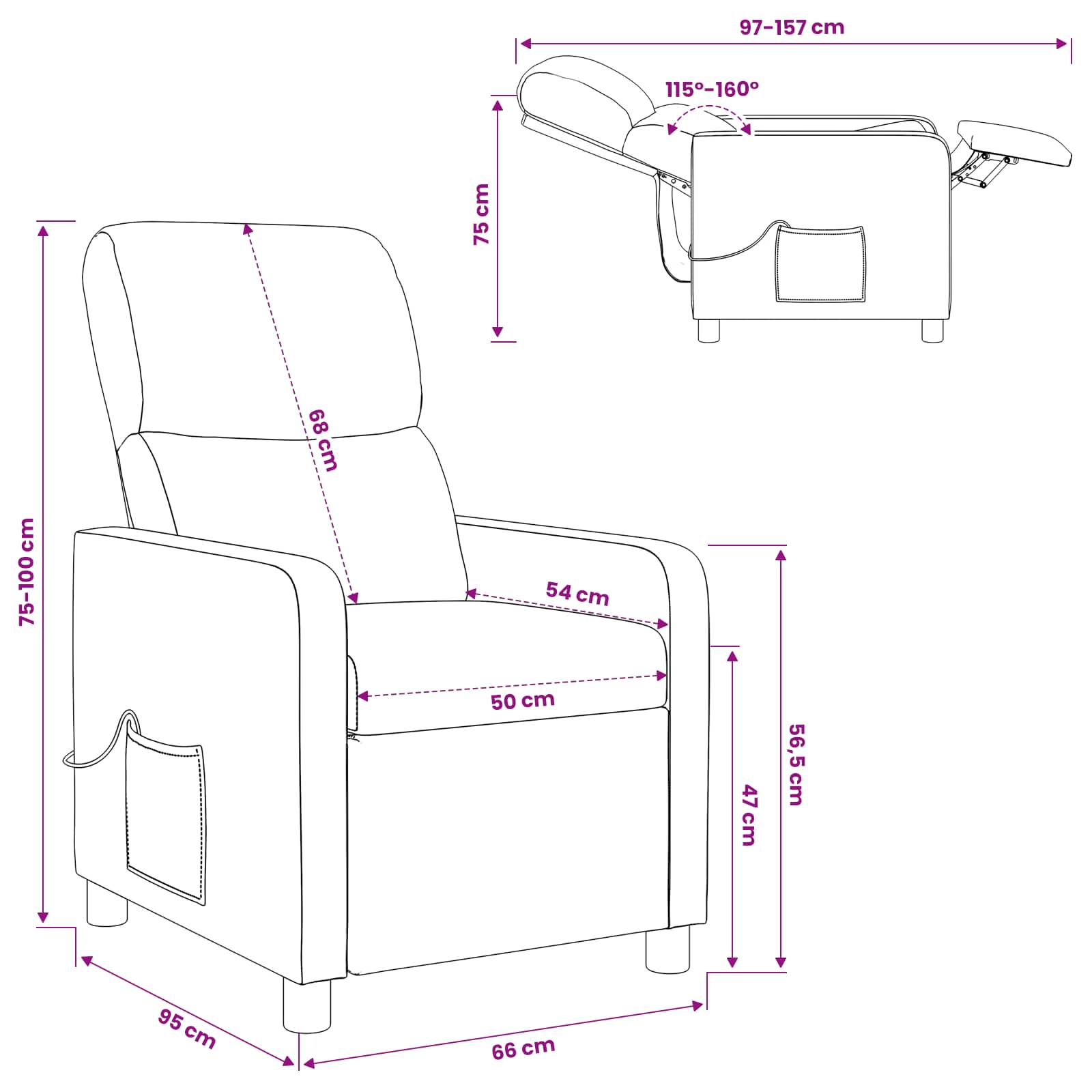 vidaXL Fotel recliner Biały tkanina