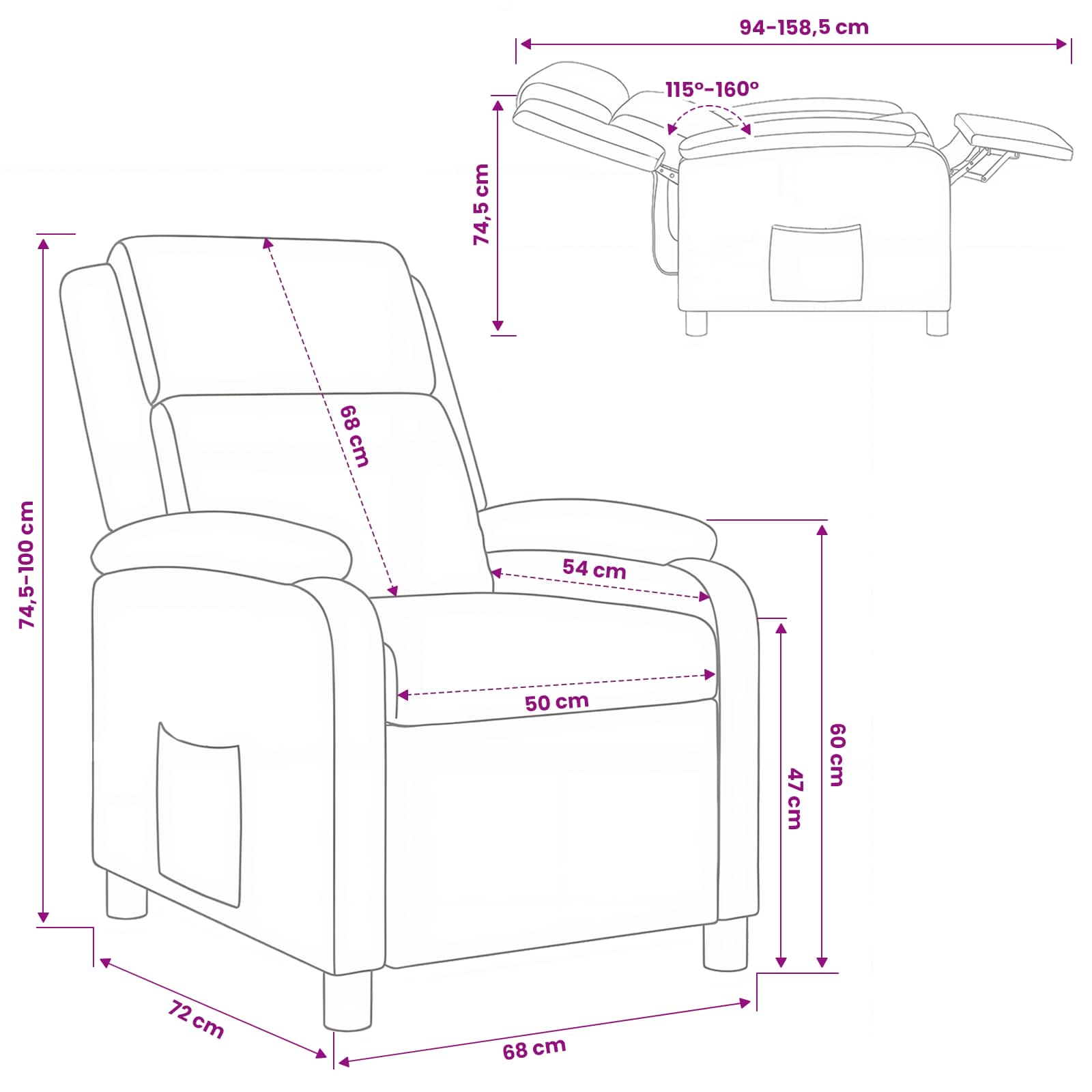 vidaXL Fotel recliner Czarny Ekoskóra