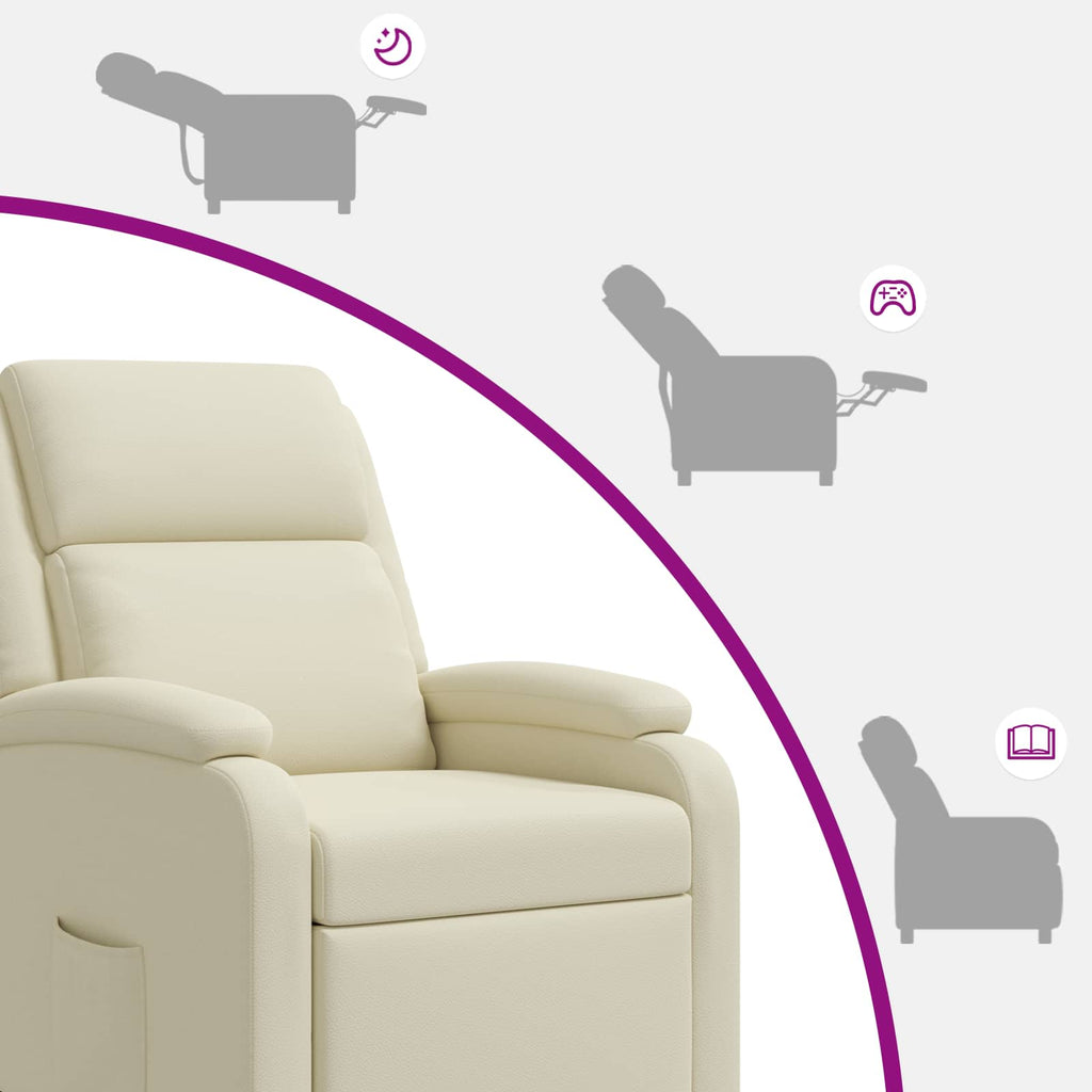 vidaXL Fotel recliner kremowy Ekoskóra