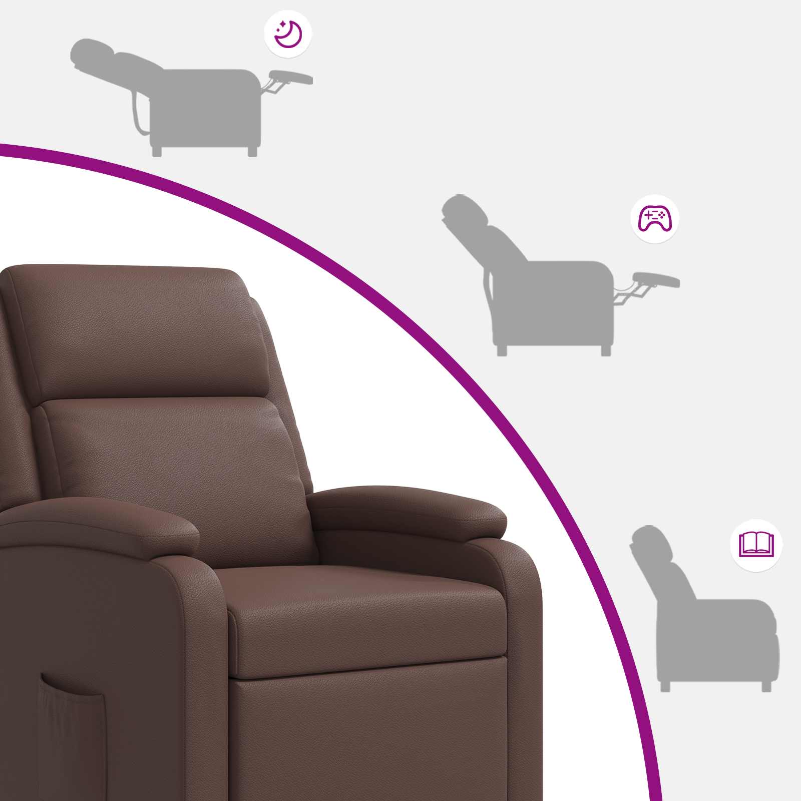 vidaXL Fotel recliner brązowy Ekoskóra