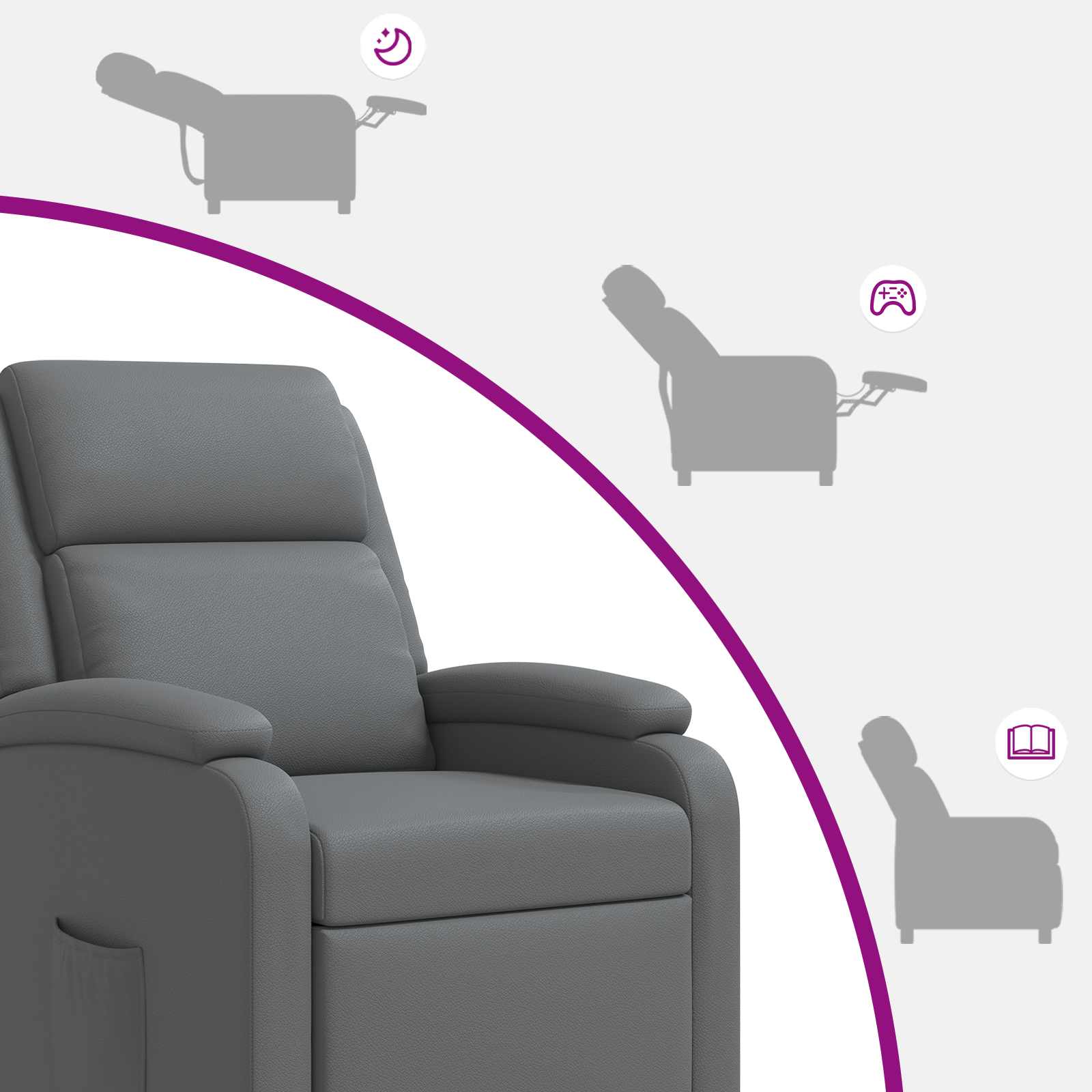 vidaXL Fotel recliner Szary Ekoskóra