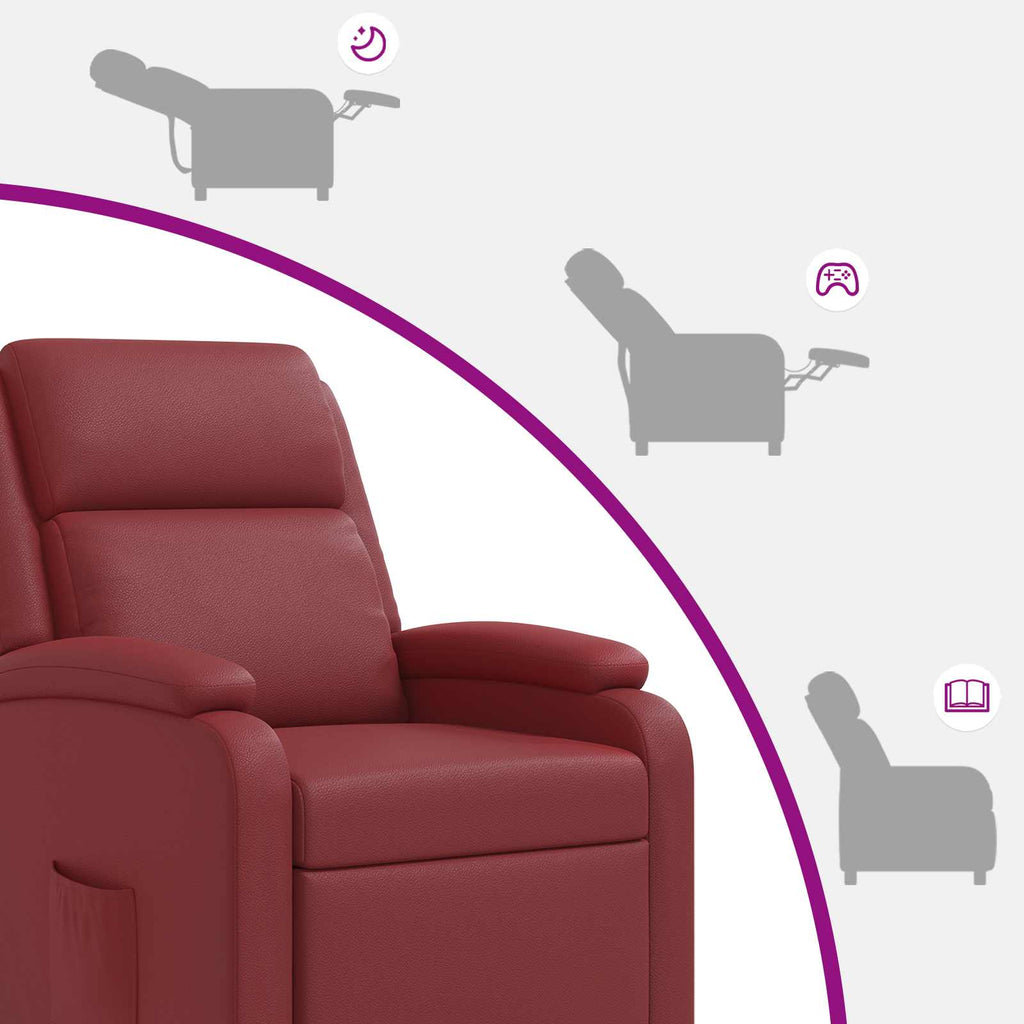 vidaXL Fotel recliner Czerwone wino Ekoskóra