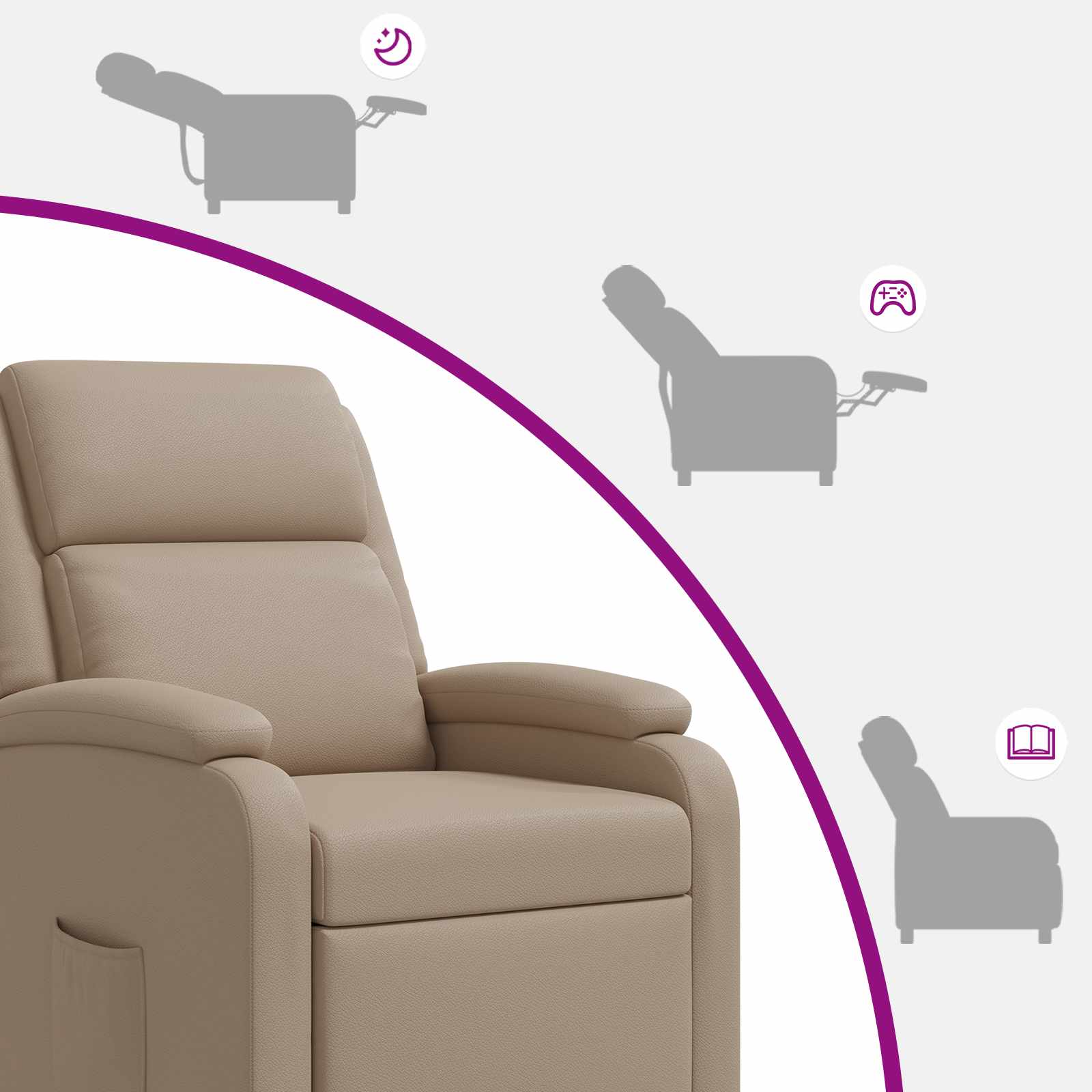 vidaXL Fotel recliner Cappuccino Ekoskóra