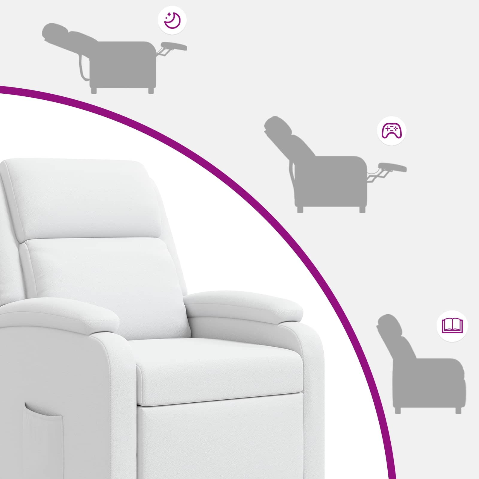 vidaXL Fotel recliner Biały Ekoskóra