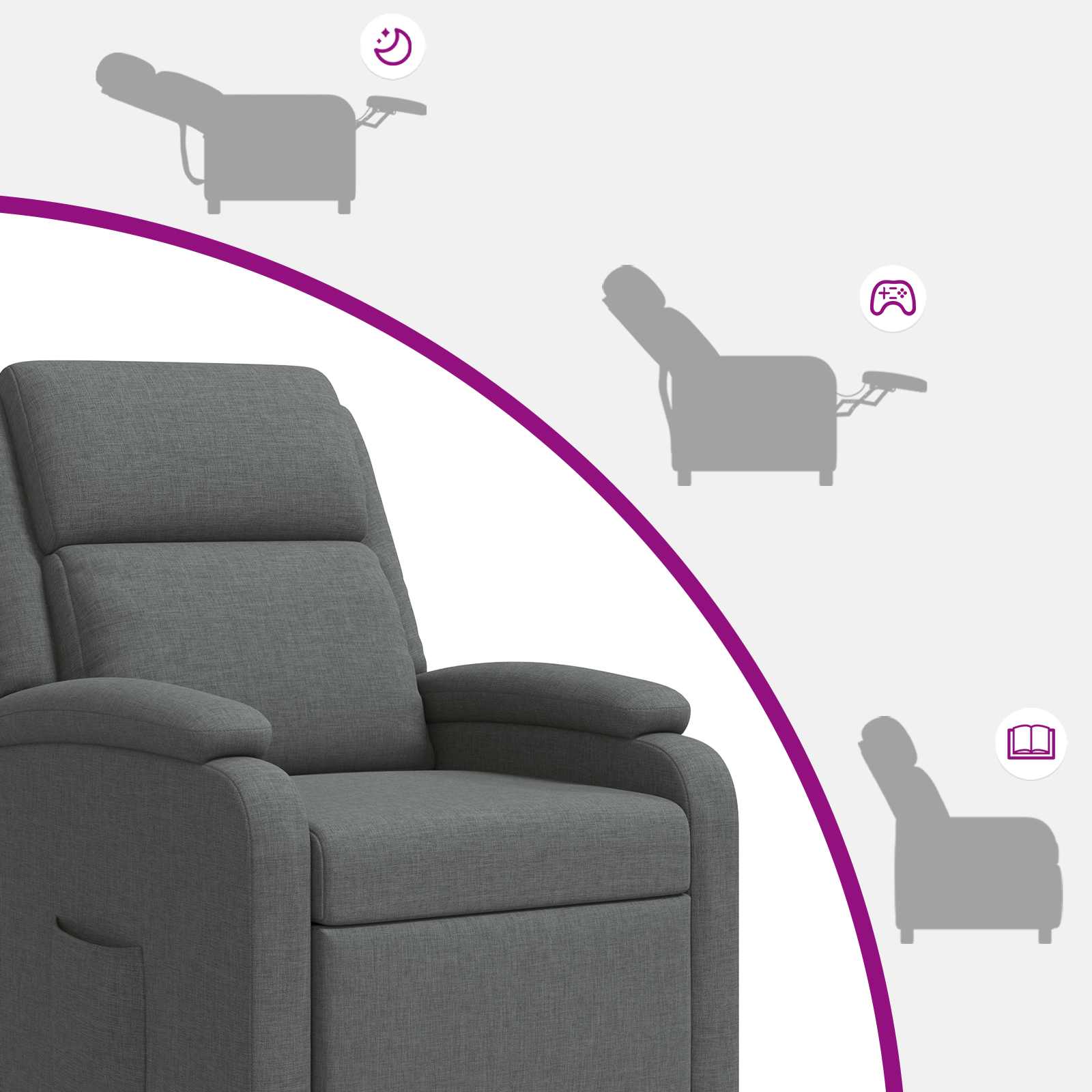 vidaXL Fotel recliner ciemnoszary tkanina