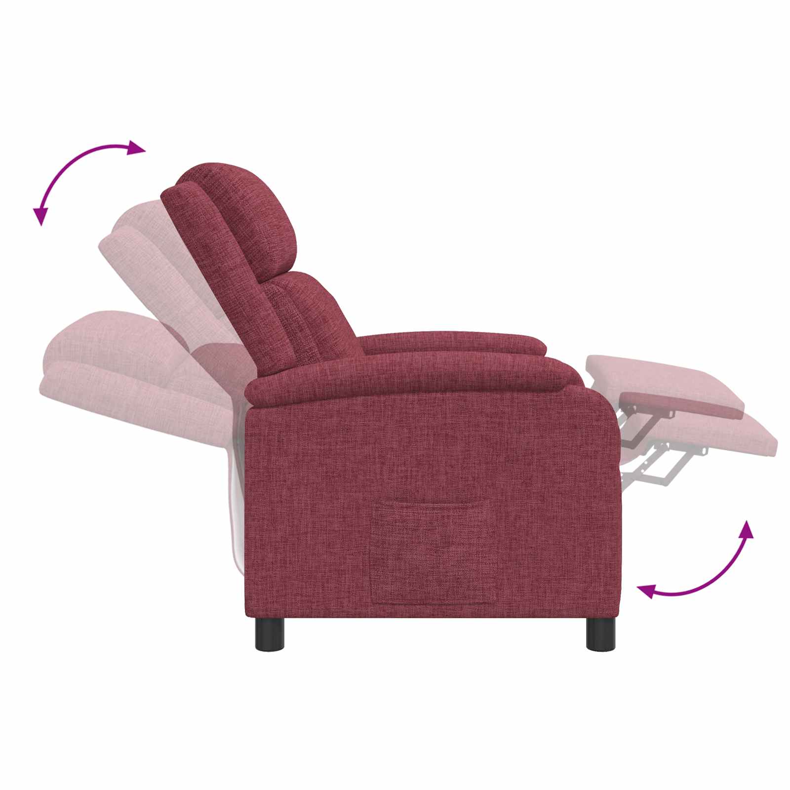 vidaXL Fotel recliner Czerwone wino tkanina