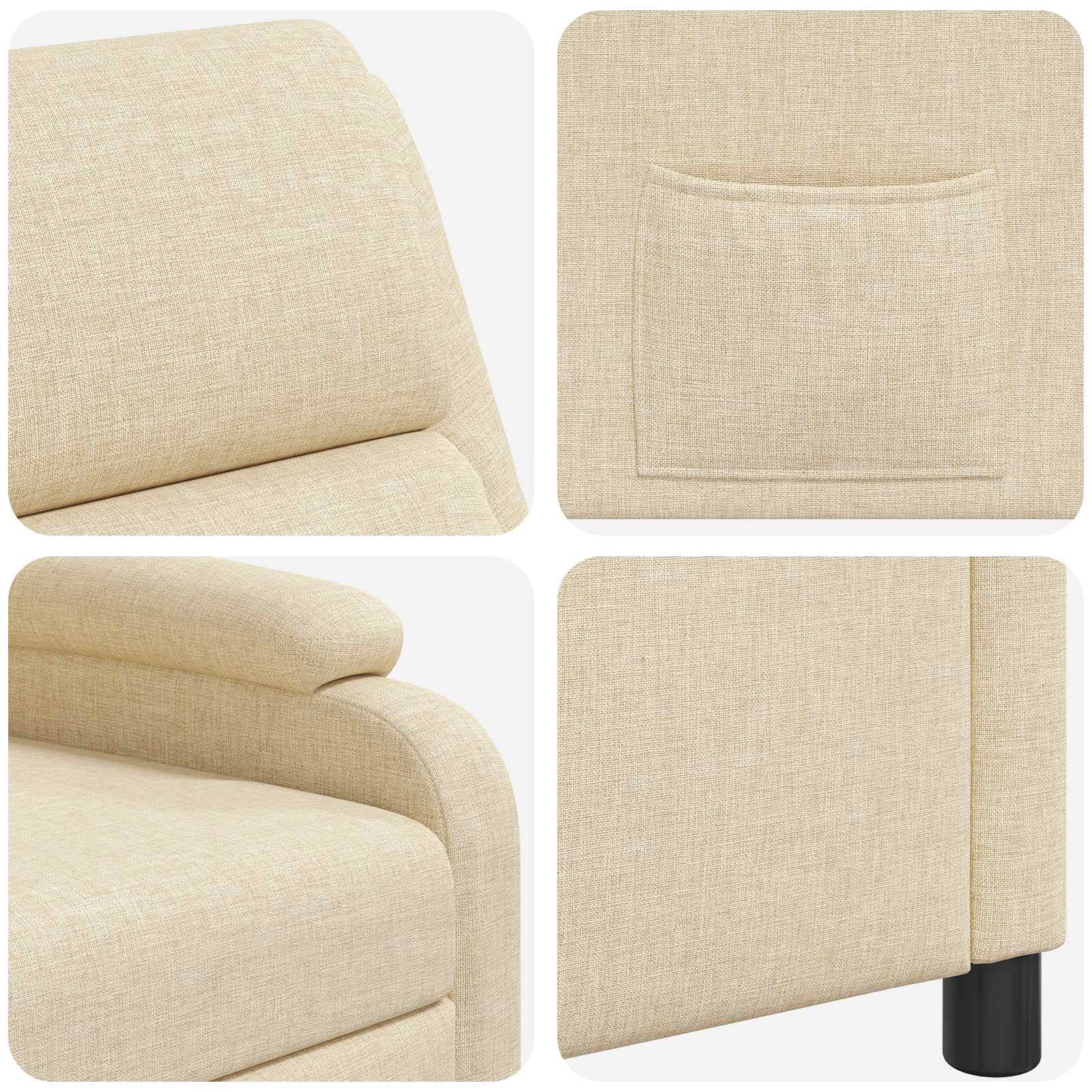 vidaXL Fotel recliner kremowy tkanina