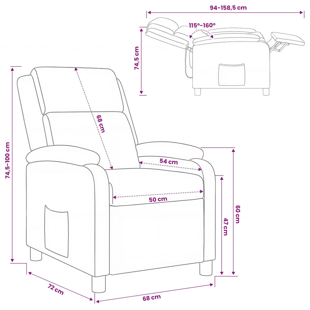 vidaXL Fotel recliner niebieski tkanina