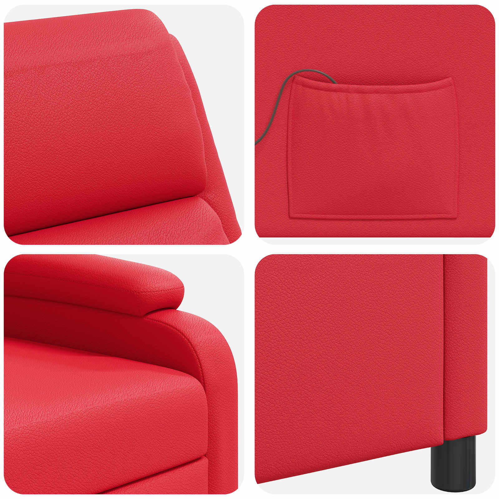 vidaXL Fotel masujący czerwony Ekoskóra