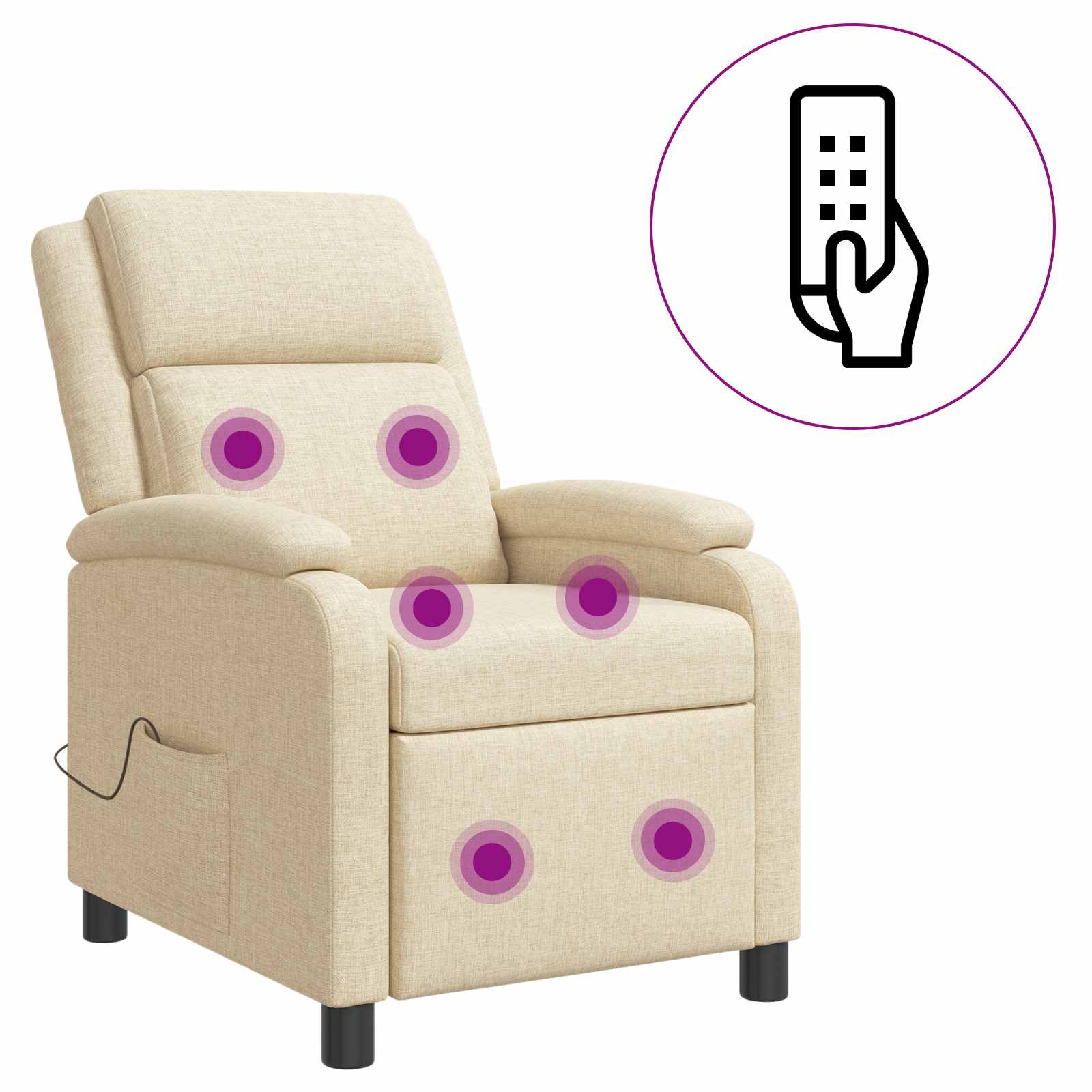 vidaXL Fotel masujący kremowy tkanina