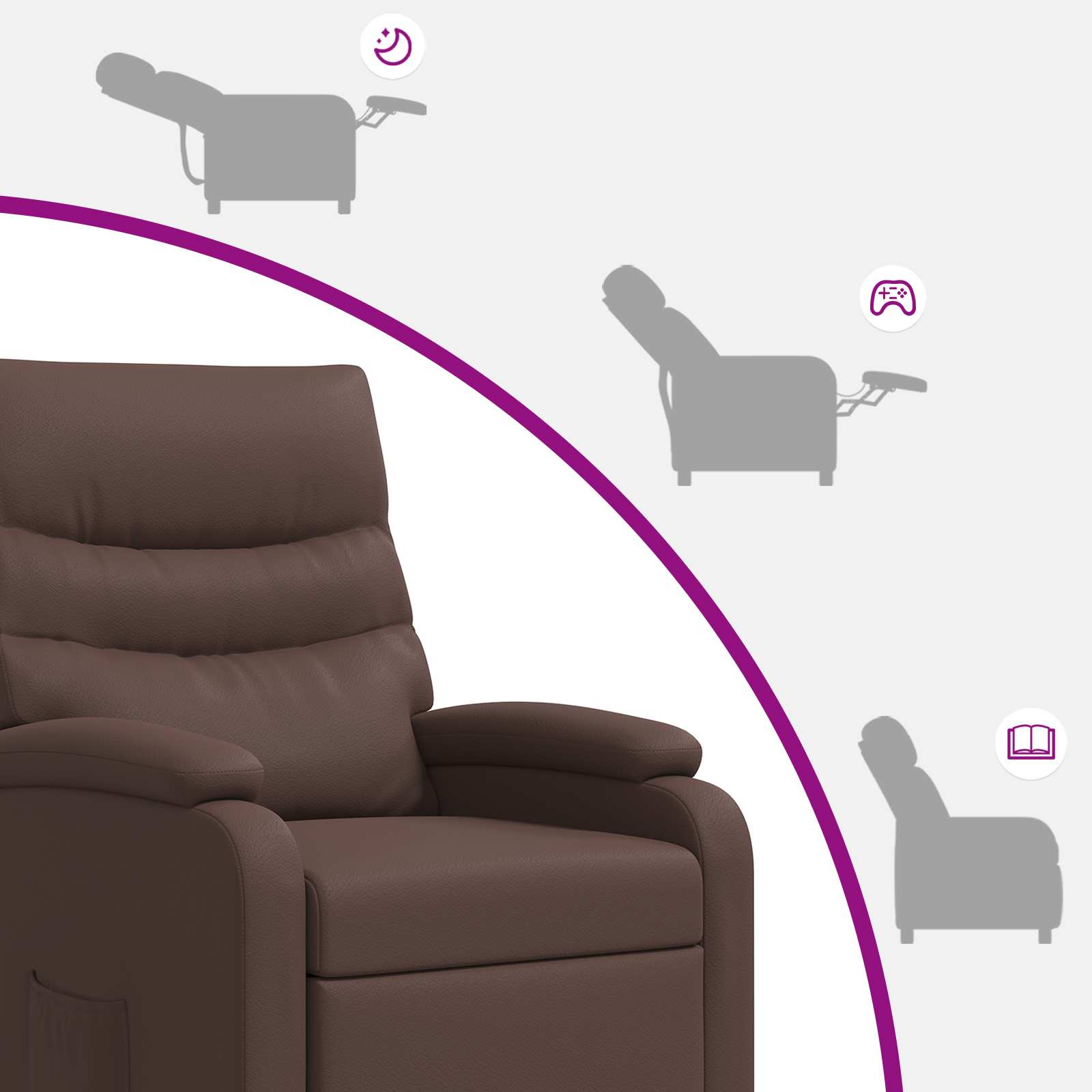 vidaXL Fotel recliner brązowy Ekoskóra