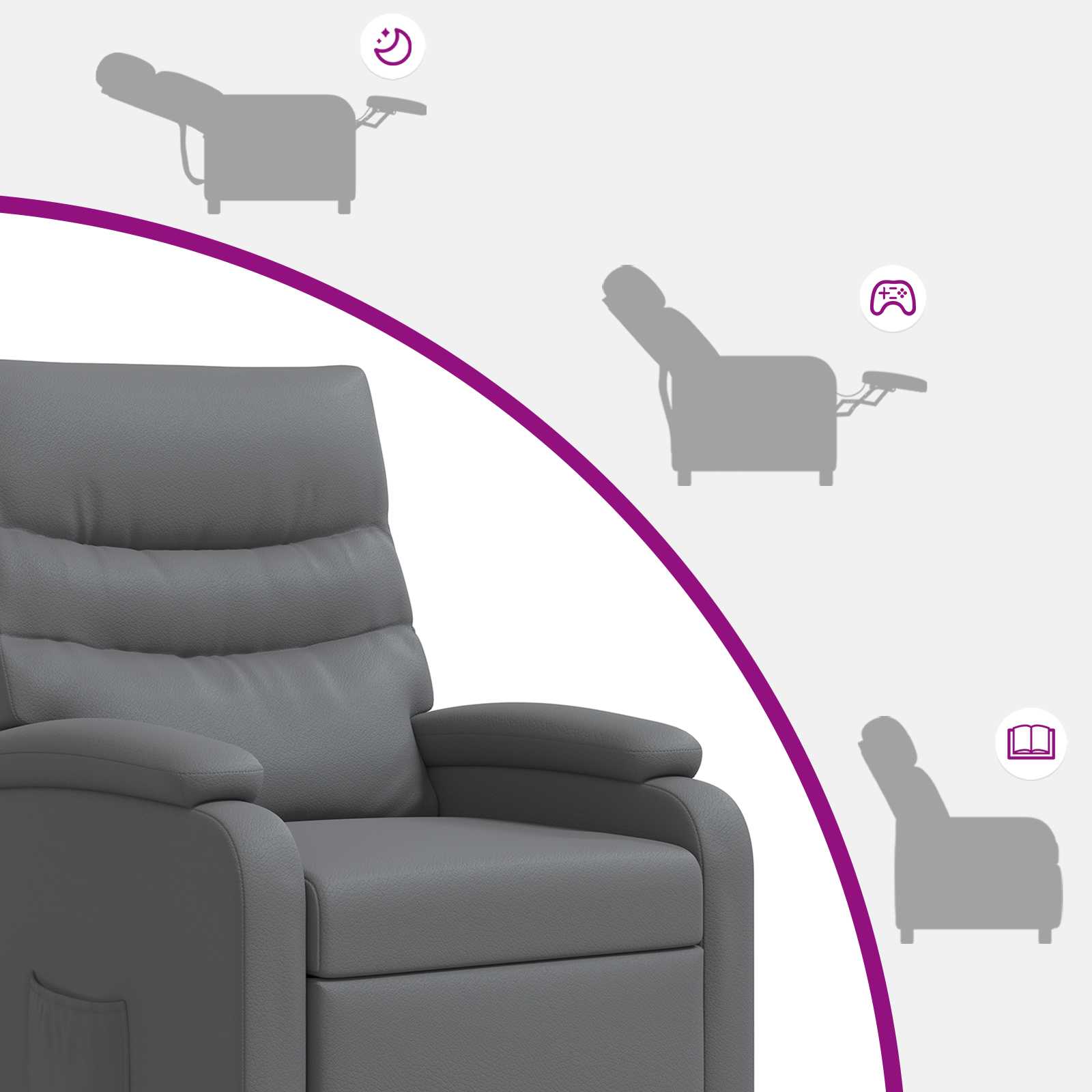 vidaXL Fotel recliner Szary Ekoskóra