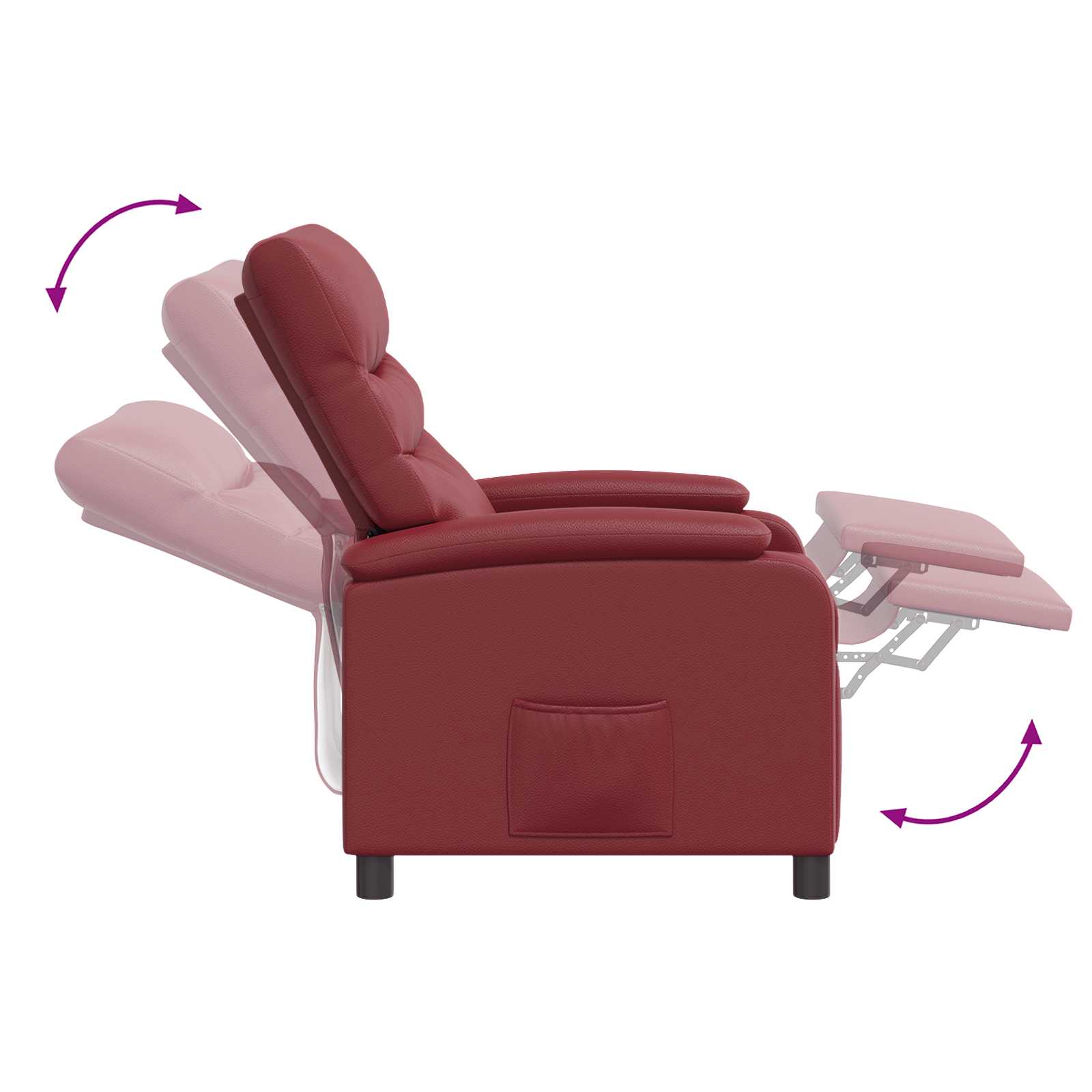 vidaXL Fotel recliner Czerwone wino Ekoskóra