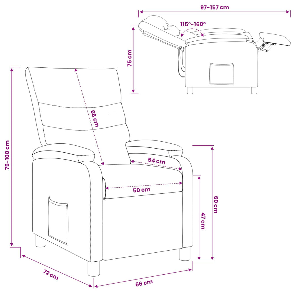 vidaXL Fotel recliner jasnoszary tkanina