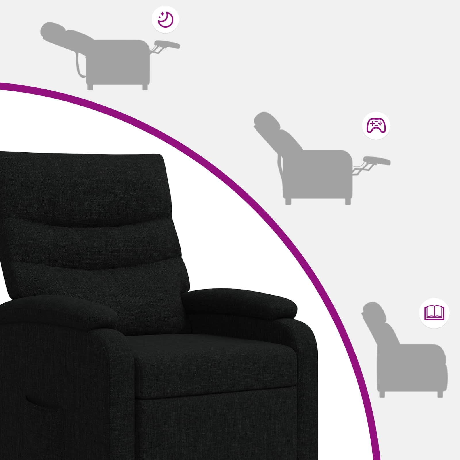 vidaXL Fotel recliner Czarny tkanina