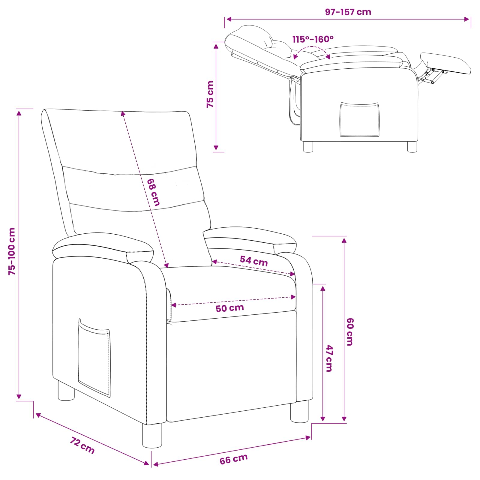 vidaXL Fotel recliner Czarny tkanina