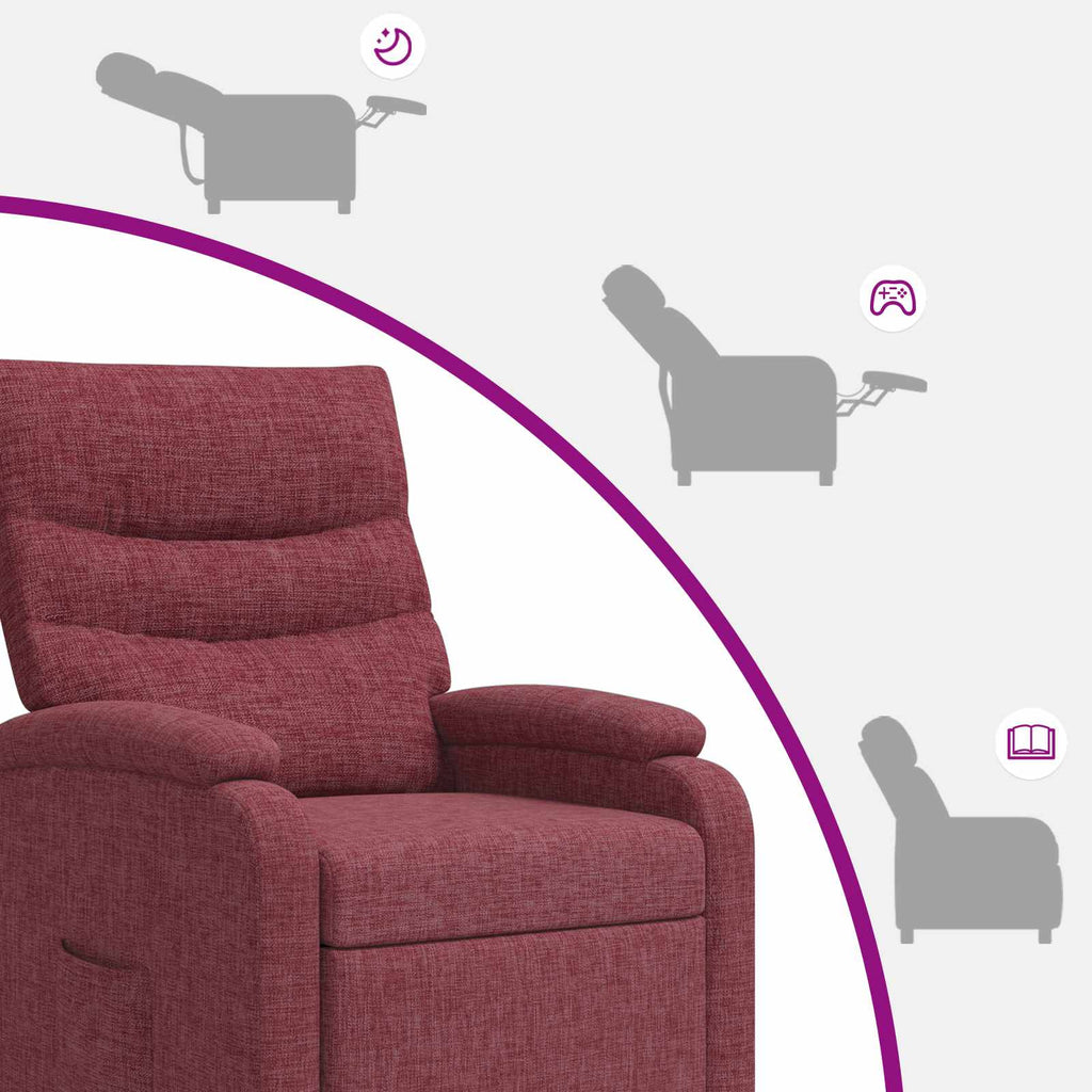 vidaXL Fotel recliner Czerwone wino tkanina