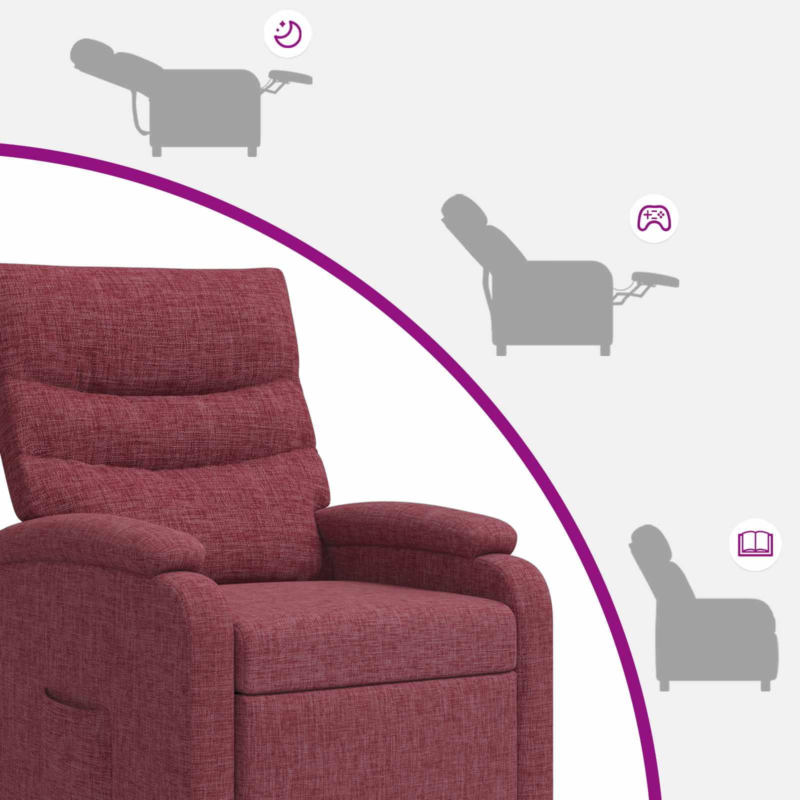 vidaXL Fotel recliner Czerwone wino tkanina