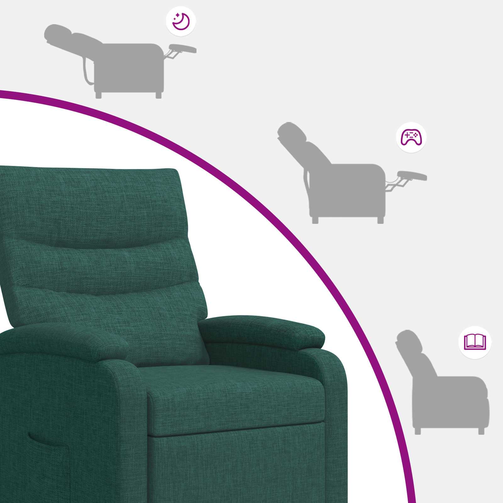 vidaXL Fotel recliner Ciemnozielony tkanina